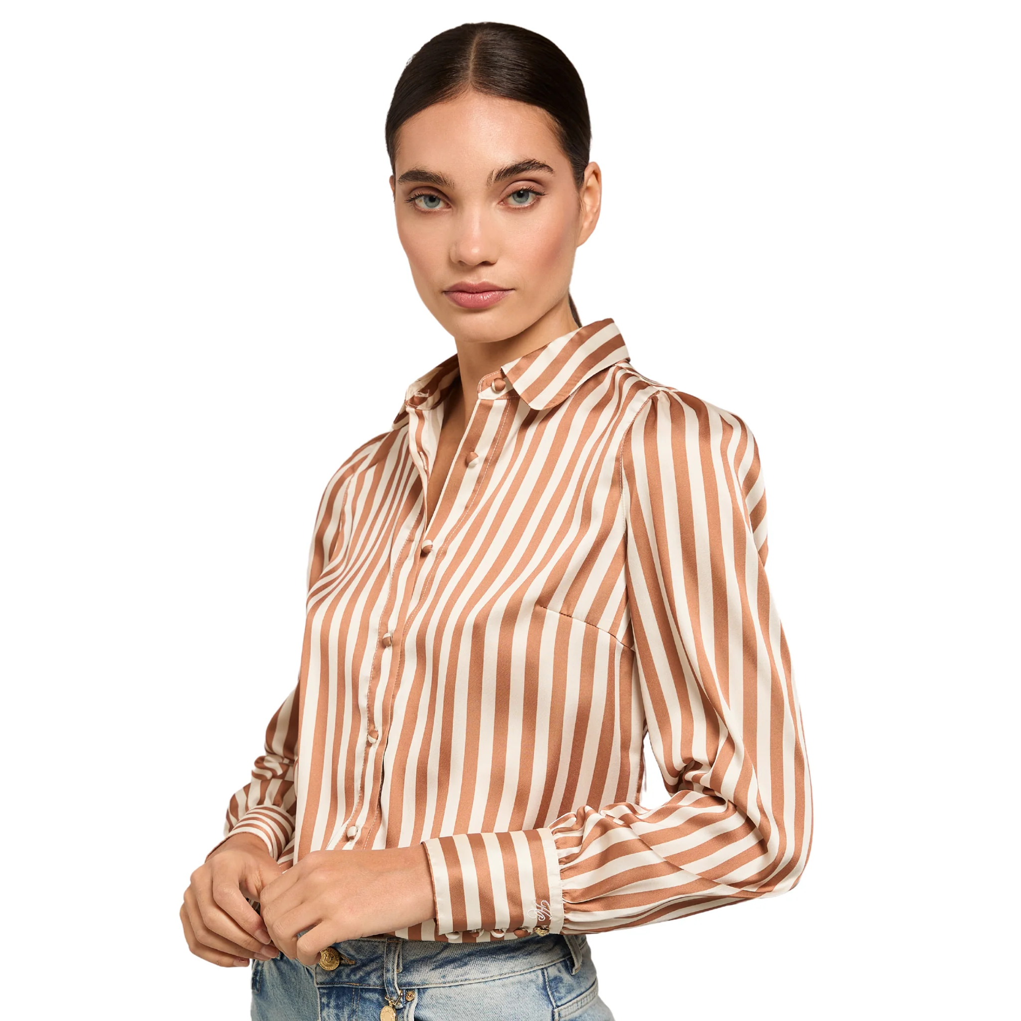 Womens Holland Cooper Terracotta Stripe Isla Satin Shirt - Image 2