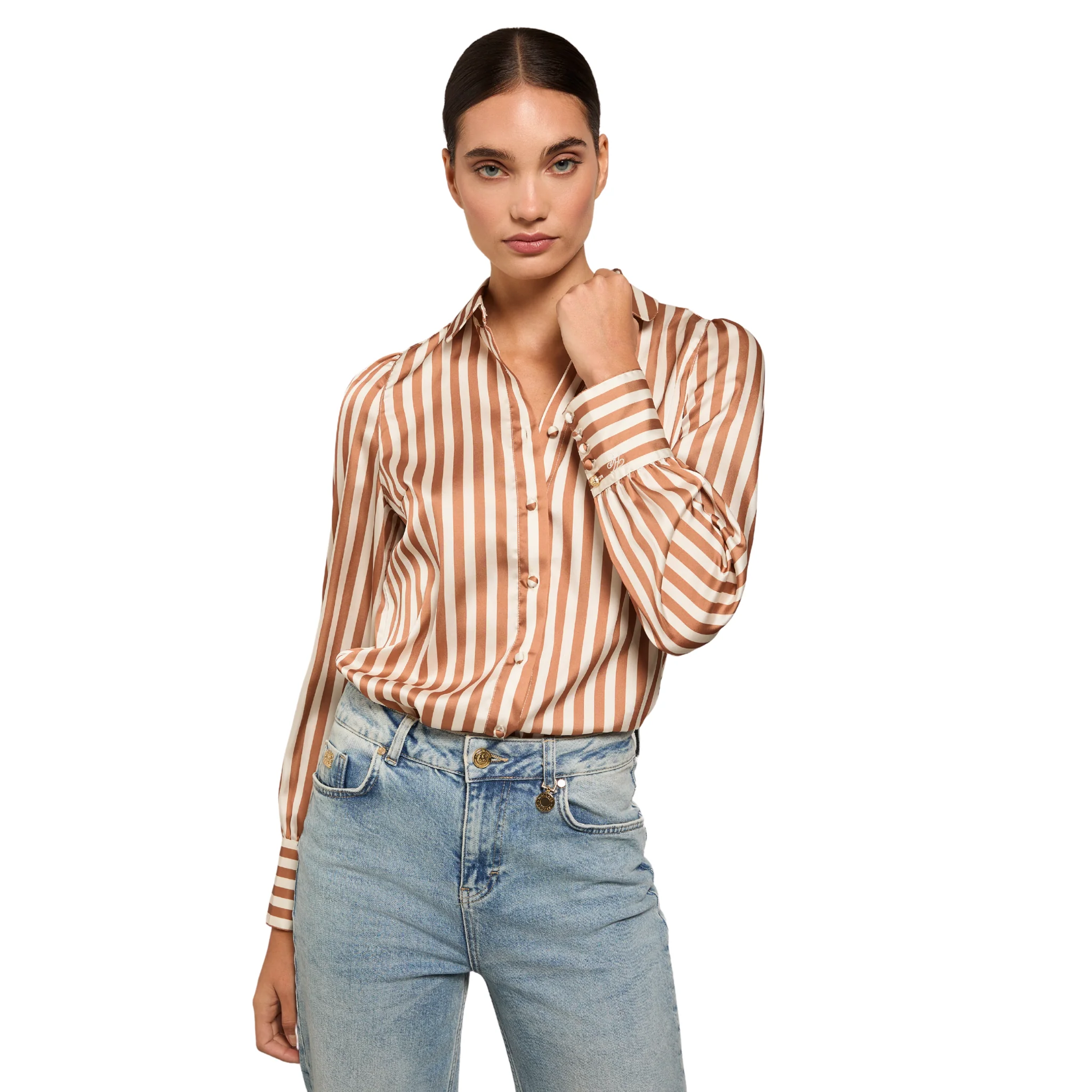 Womens Holland Cooper Terracotta Stripe Isla Satin Shirt - Image 3