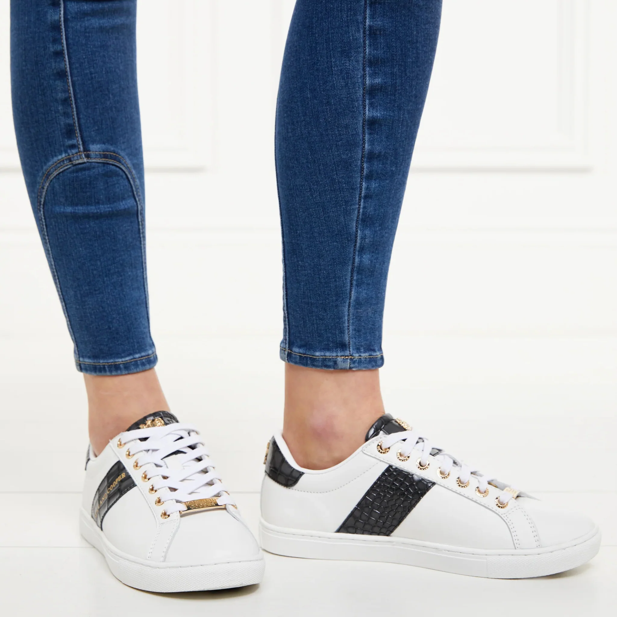 Womens Holland Cooper White/Black Croc Knightsbridge Court Trainers - Image 2