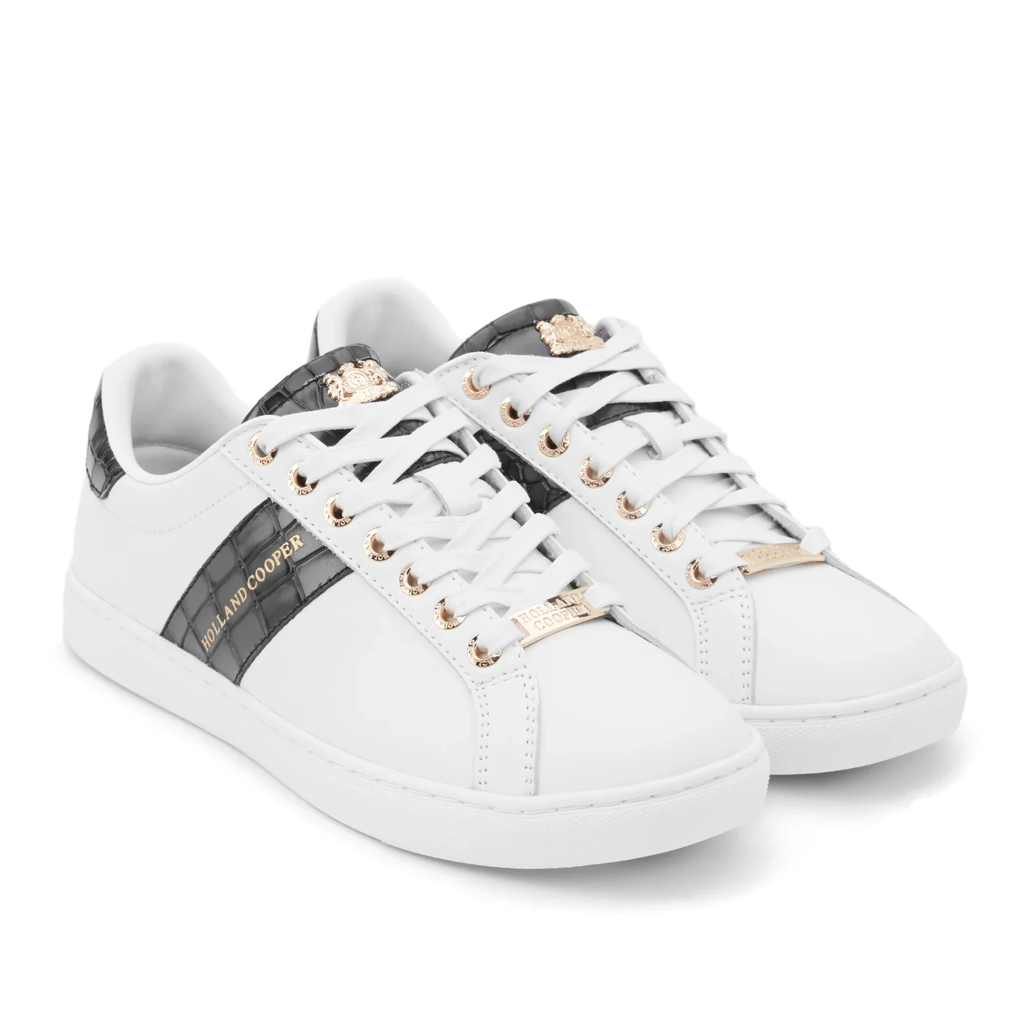 Womens Holland Cooper White/Black Croc Knightsbridge Court Trainers - Image 3