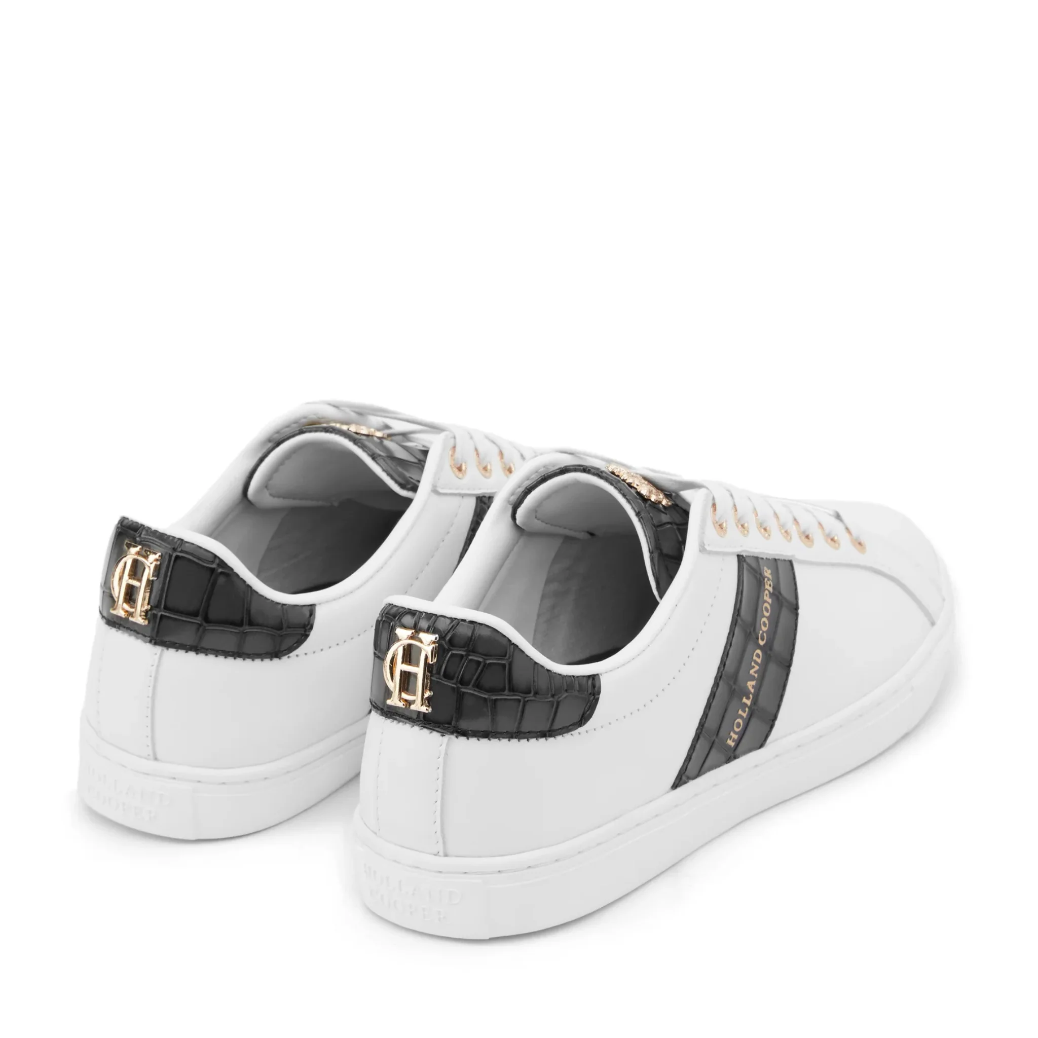 Womens Holland Cooper White/Black Croc Knightsbridge Court Trainers - Image 5