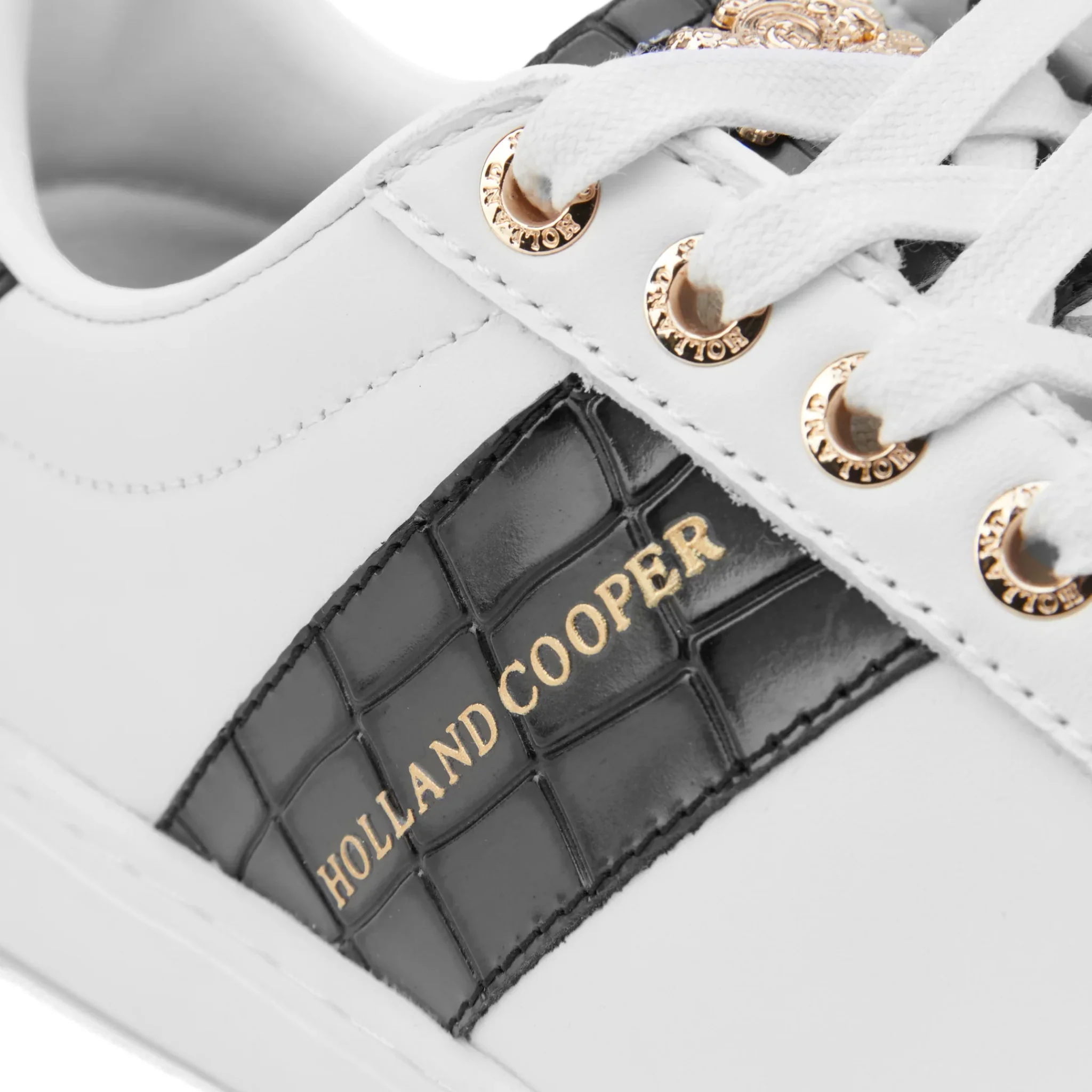 Womens Holland Cooper White/Black Croc Knightsbridge Court Trainers - Image 7