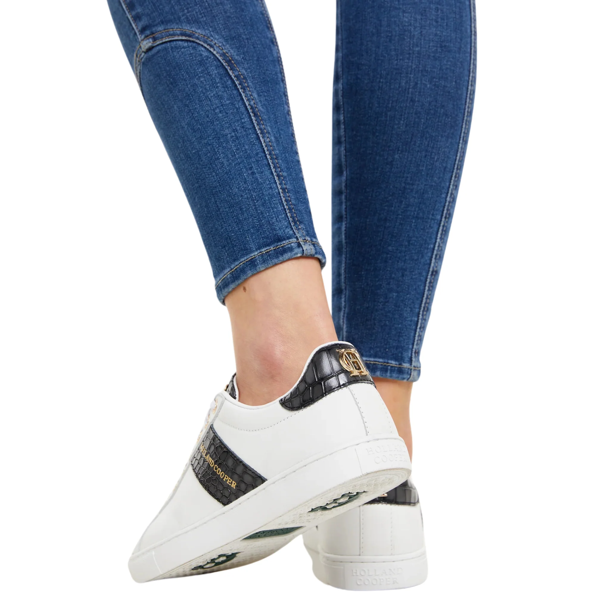 Womens Holland Cooper White/Black Croc Knightsbridge Court Trainers - Image 8