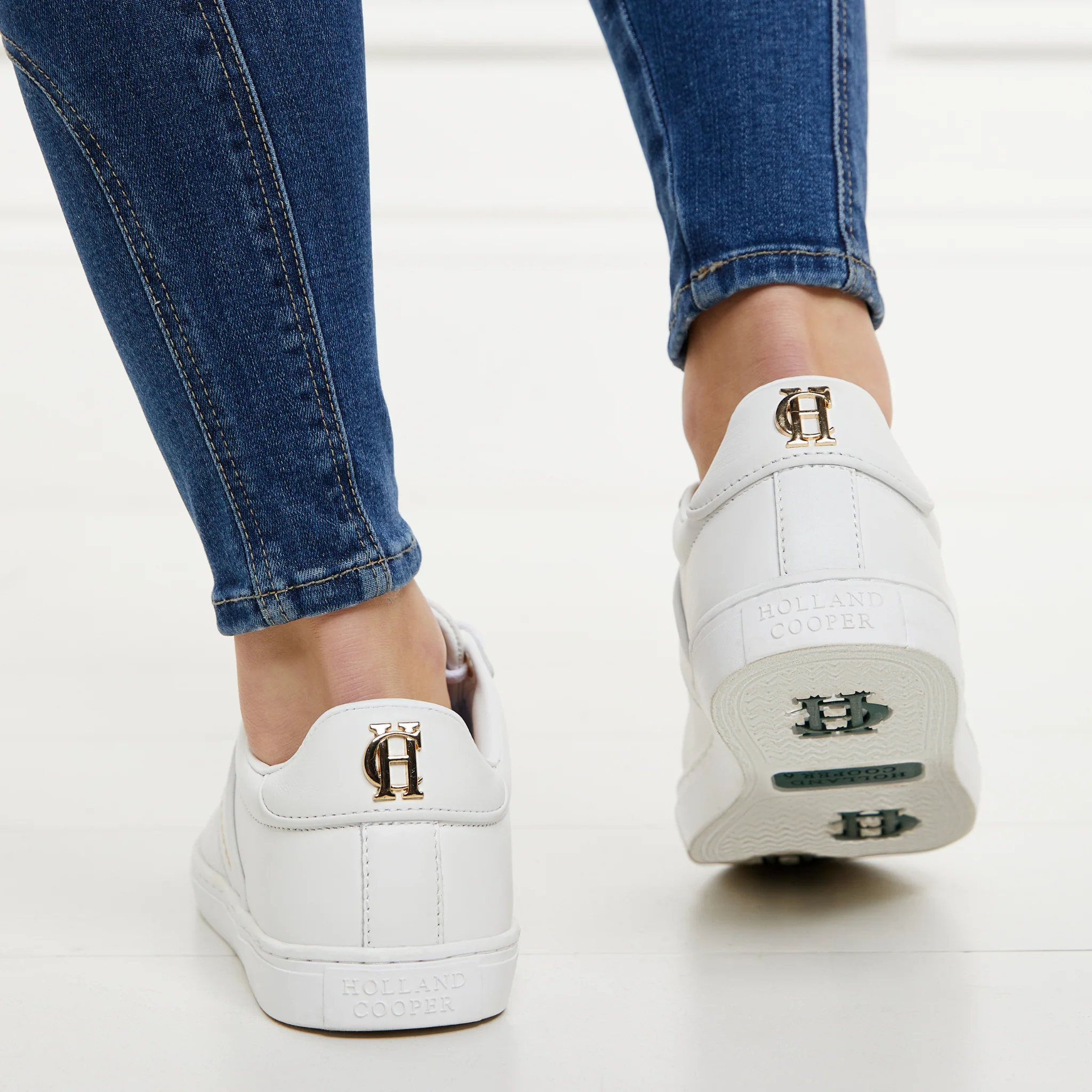 Womens Holland Cooper White Knightsbridge Court Trainers - Image 11