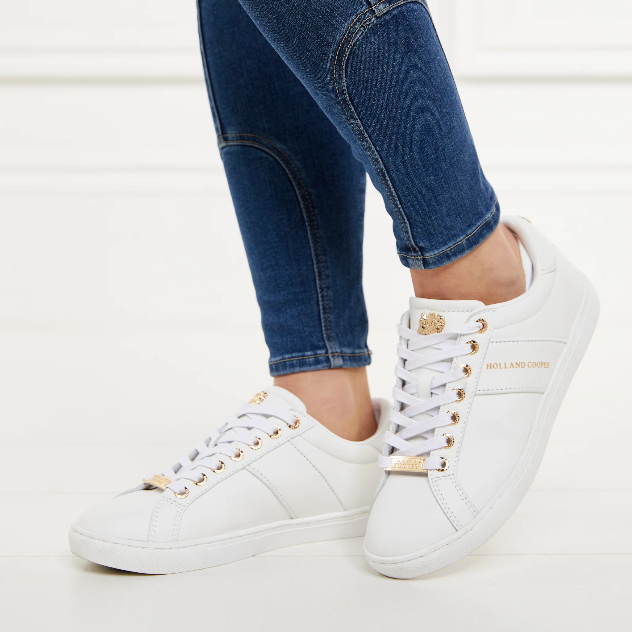 Womens Holland Cooper White Knightsbridge Court Trainers - Image 2