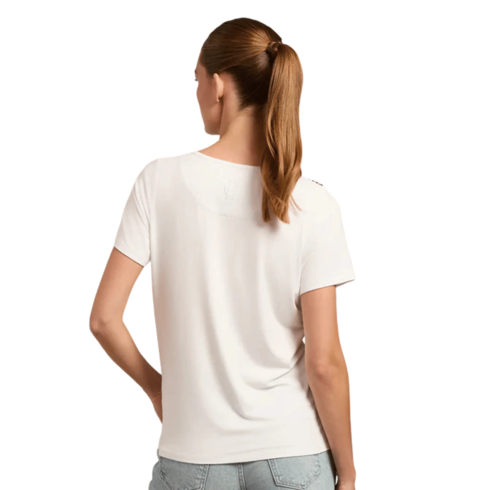 Womens Holland Cooper White Relax Fit V-Neck S/s T Shirt - Image 3