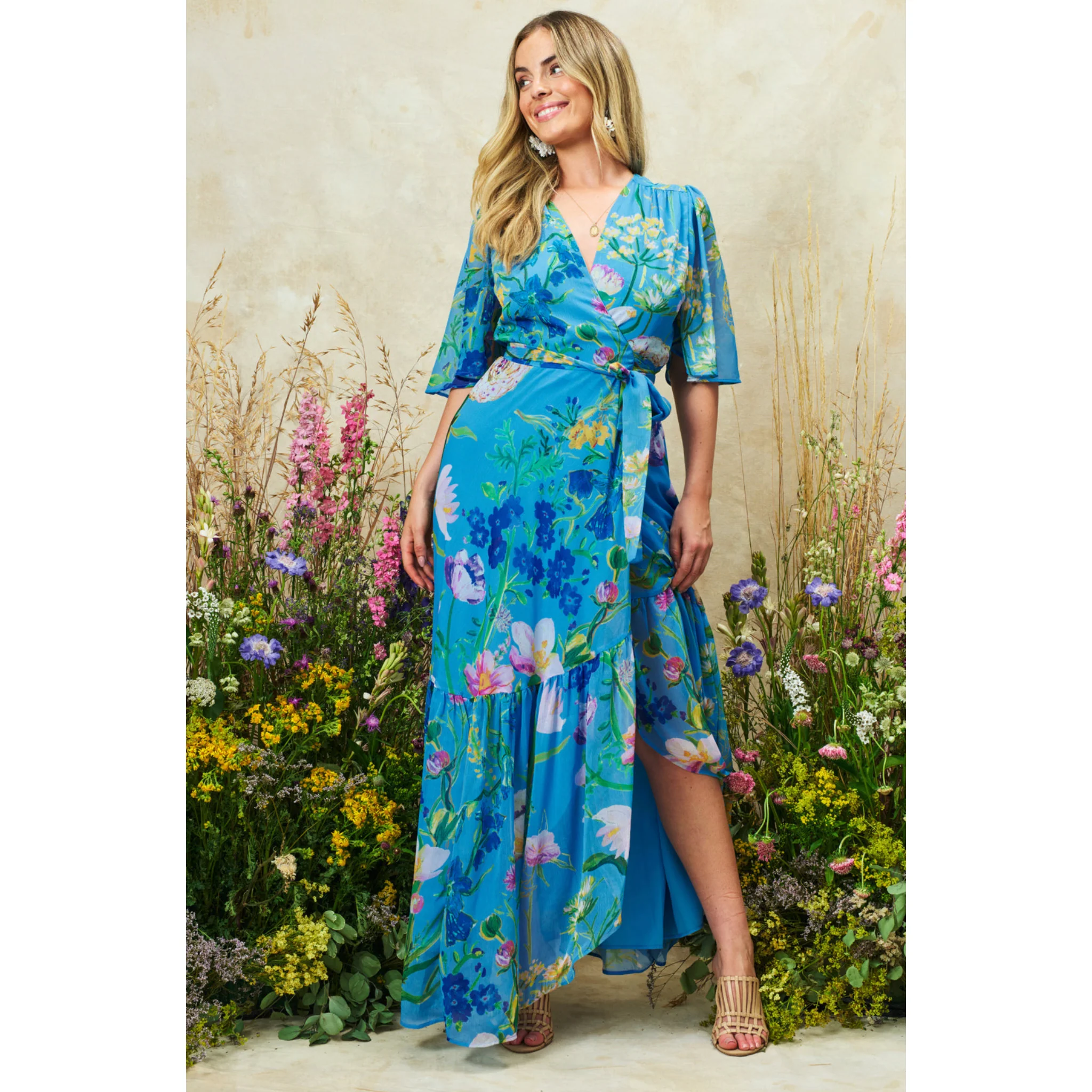 Womens Hope & Ivy Blue Alyssa Wrap Dress - Image 4