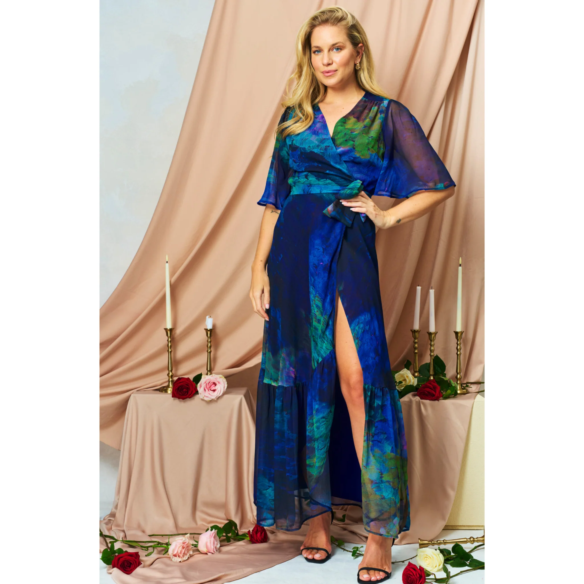 Womens Hope & Ivy Blue The Jacqueline Wrap Dress - Image 2