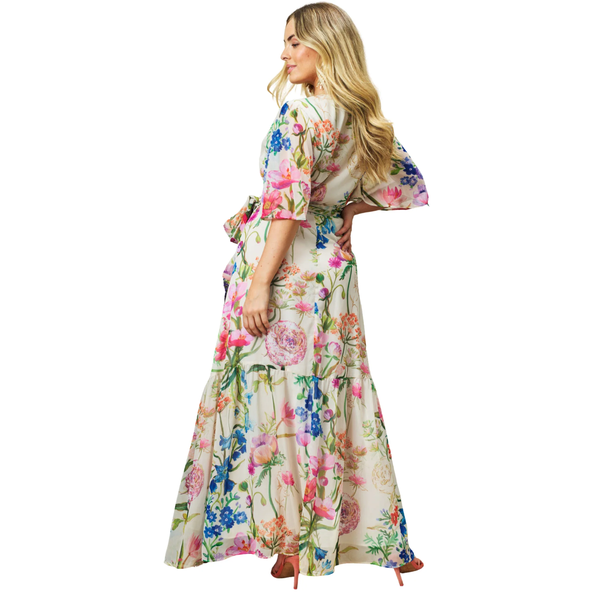 Womens Hope & Ivy Cream Multi Michelle Wrap Dress - Image 3