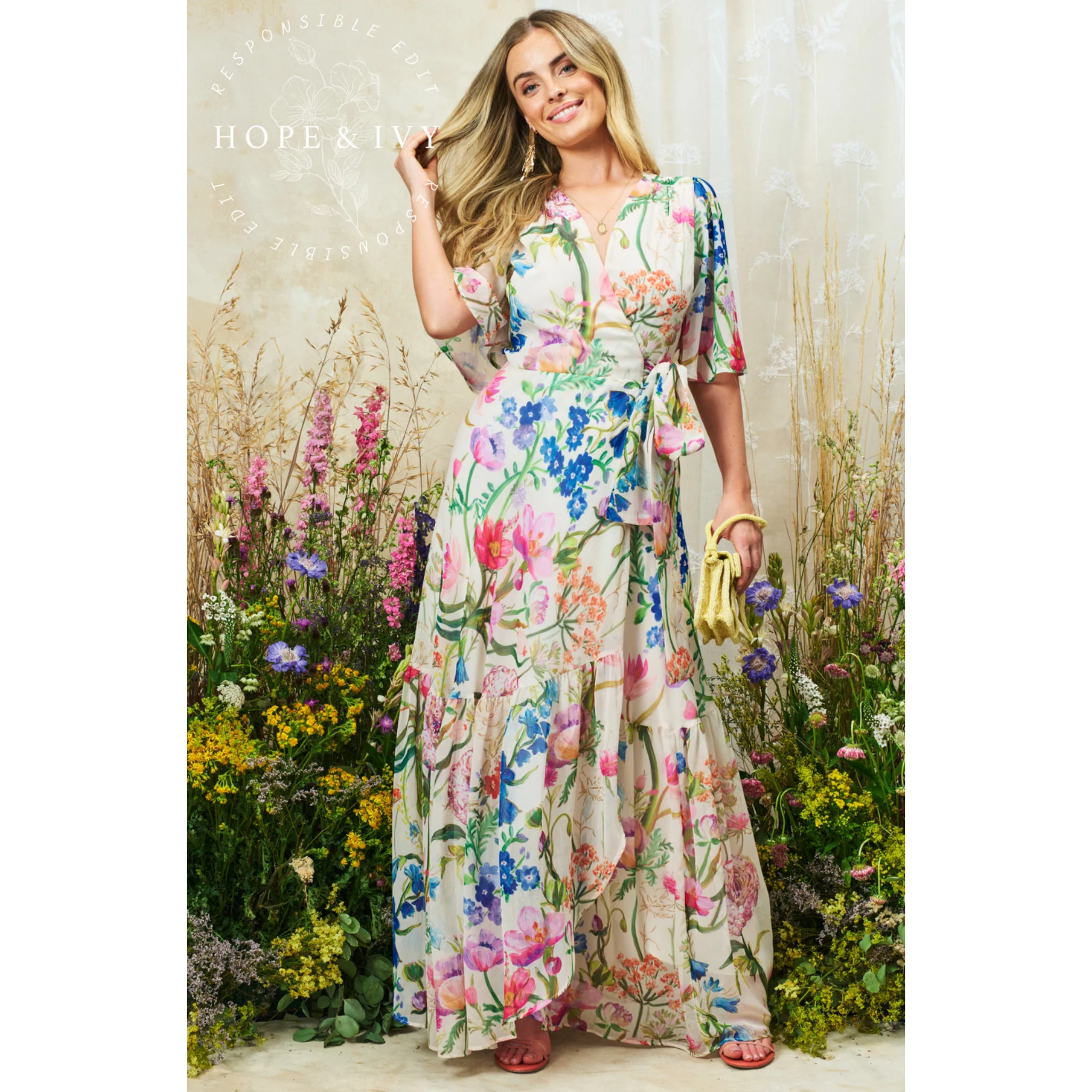 Womens Hope & Ivy Cream Multi Michelle Wrap Dress - Image 4