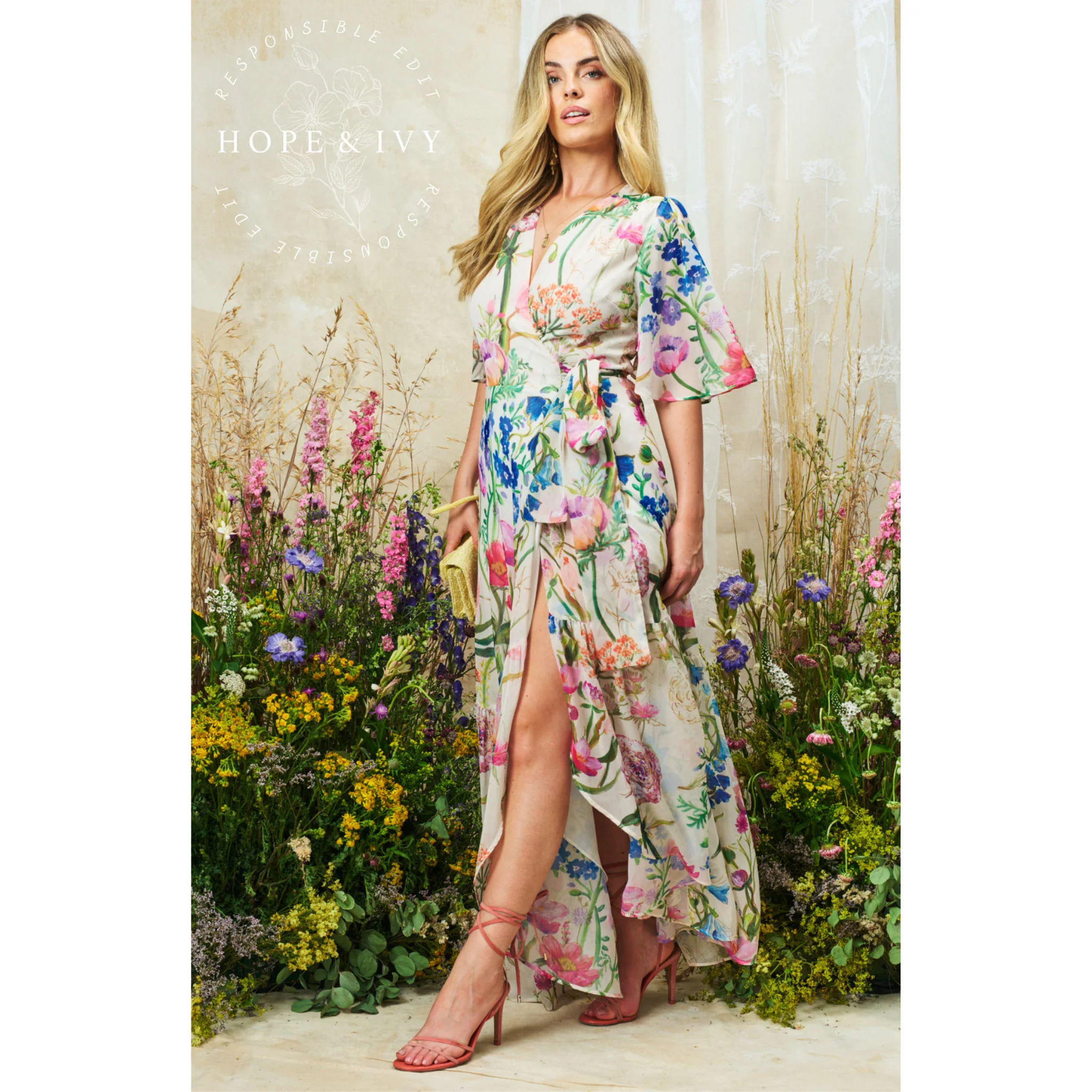 Womens Hope & Ivy Cream Multi Michelle Wrap Dress - Image 5
