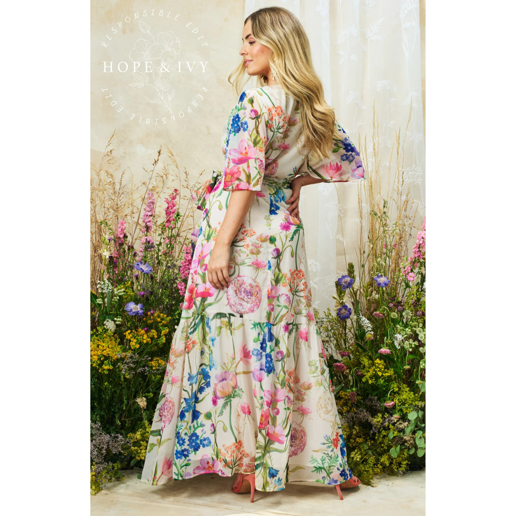 Womens Hope & Ivy Cream Multi Michelle Wrap Dress - Image 6