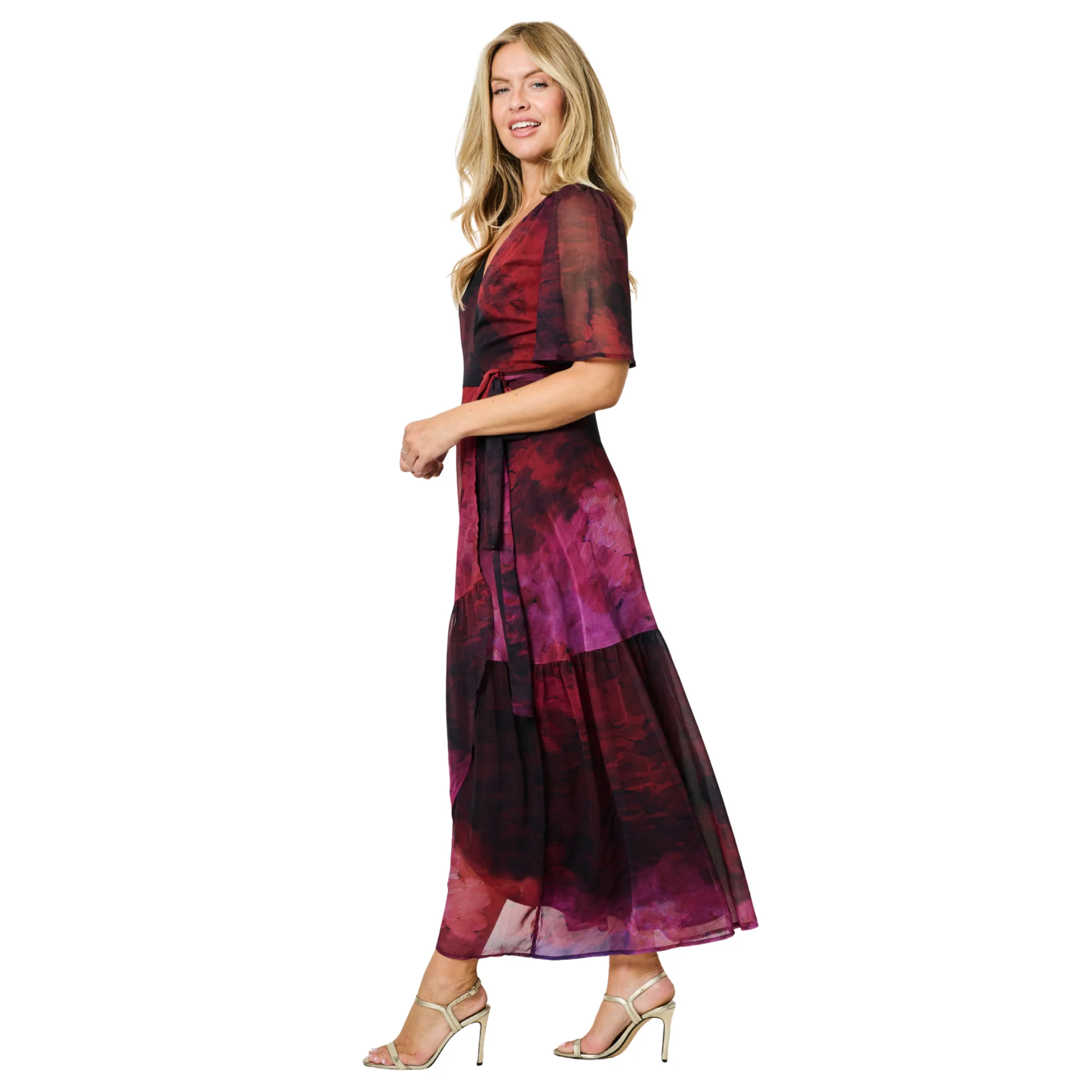 Womens Hope & Ivy Dark Pink The Gaia Wrap Dress - Image 3
