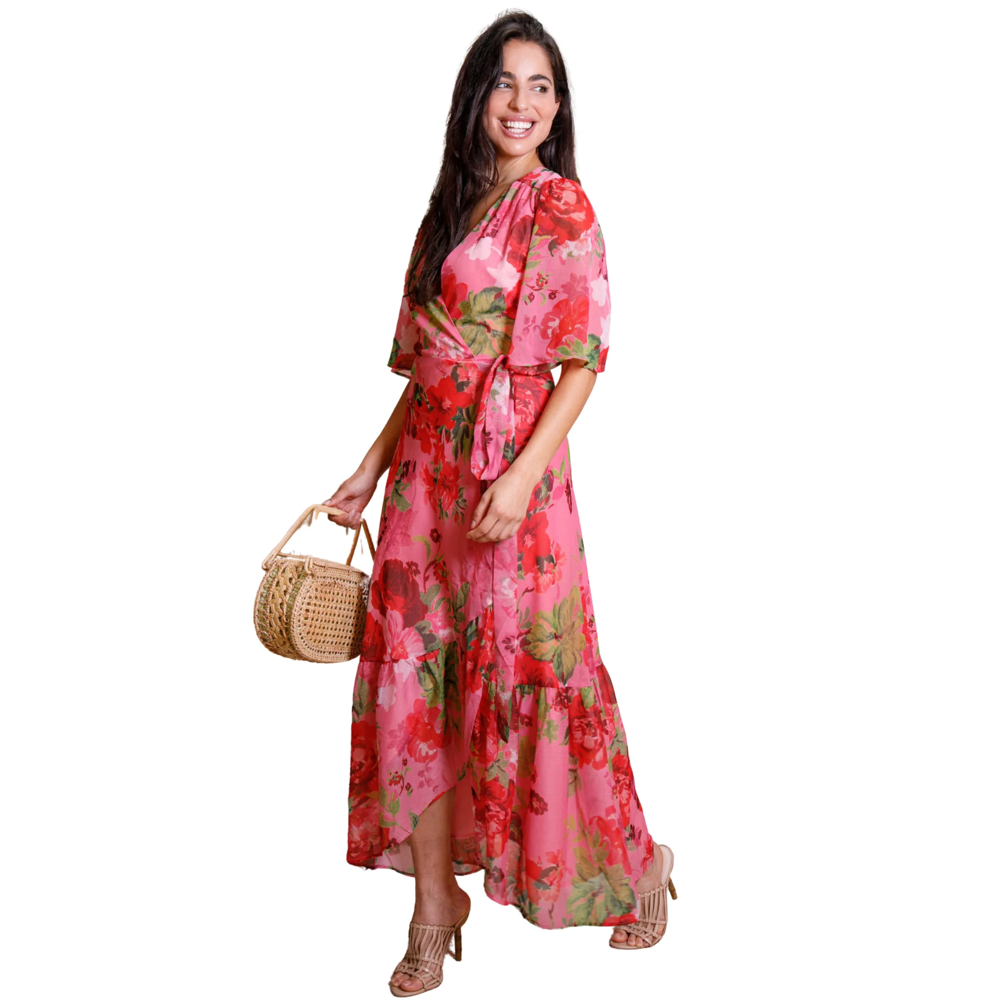 Womens Hope & Ivy Pink/Red The Roxanne Wrap Dress - Image 2