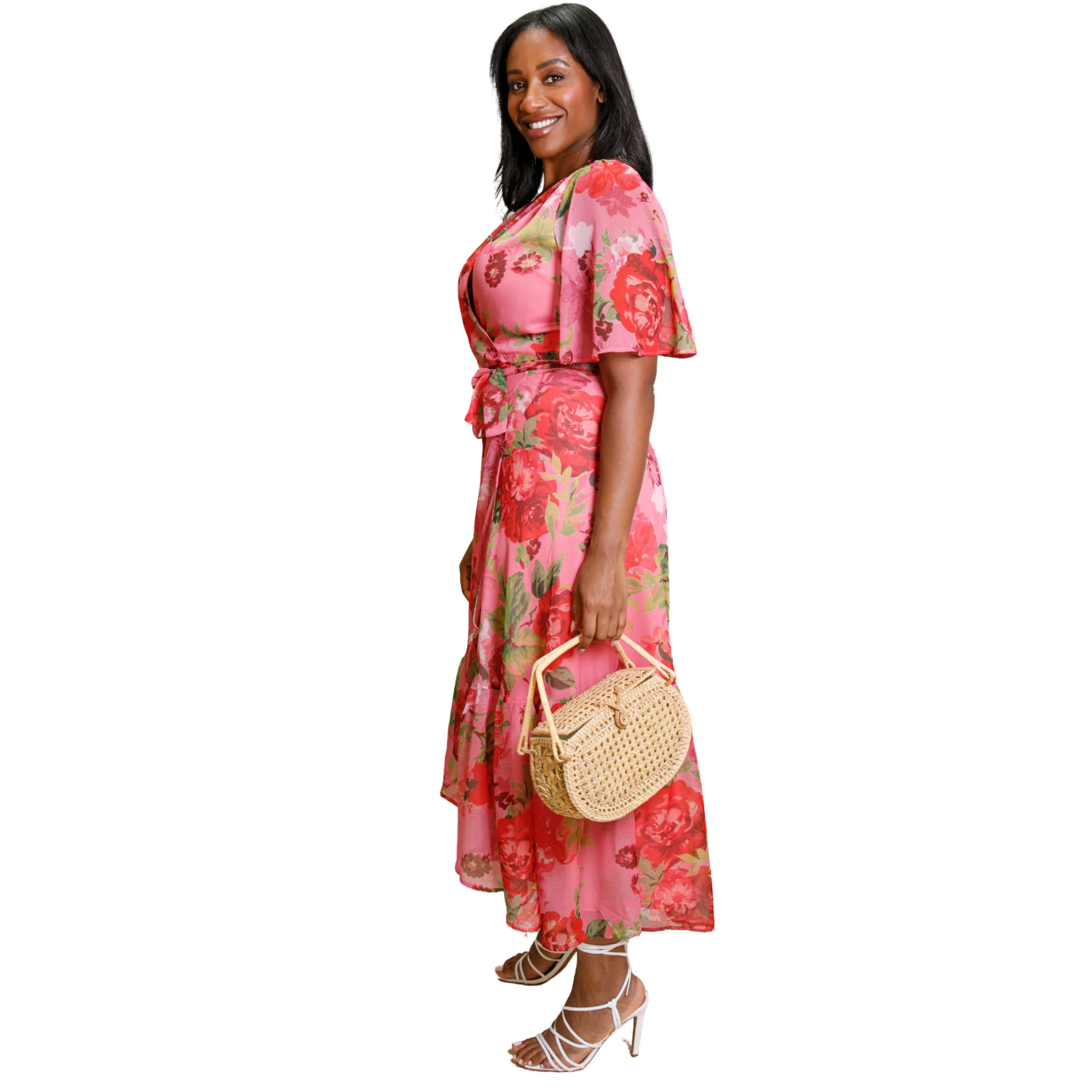 Womens Hope & Ivy Pink/Red The Roxanne Wrap Dress - Image 4