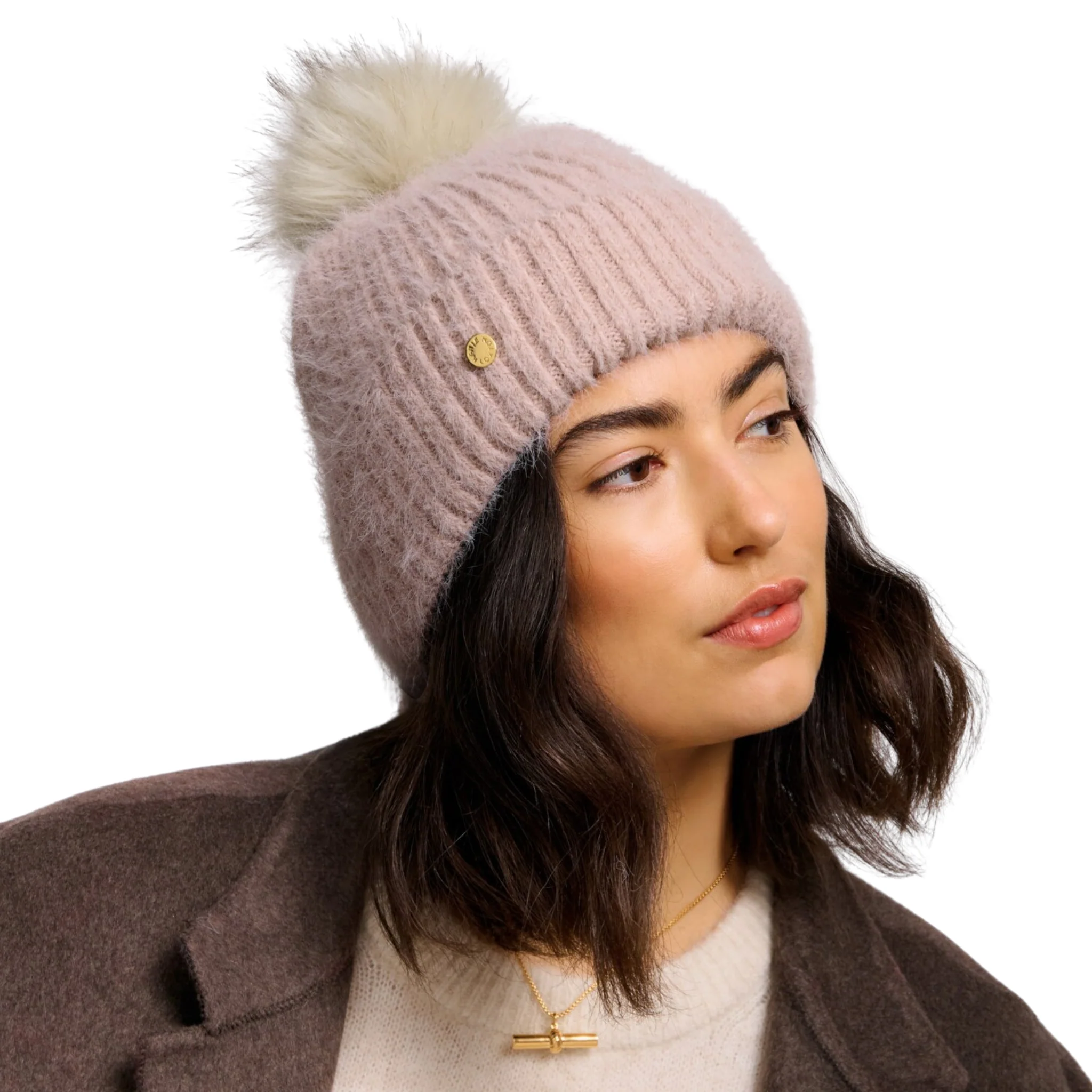 Womens Katie Loxton Dusty Pink Knitted Pom Pom Hat - Image 2