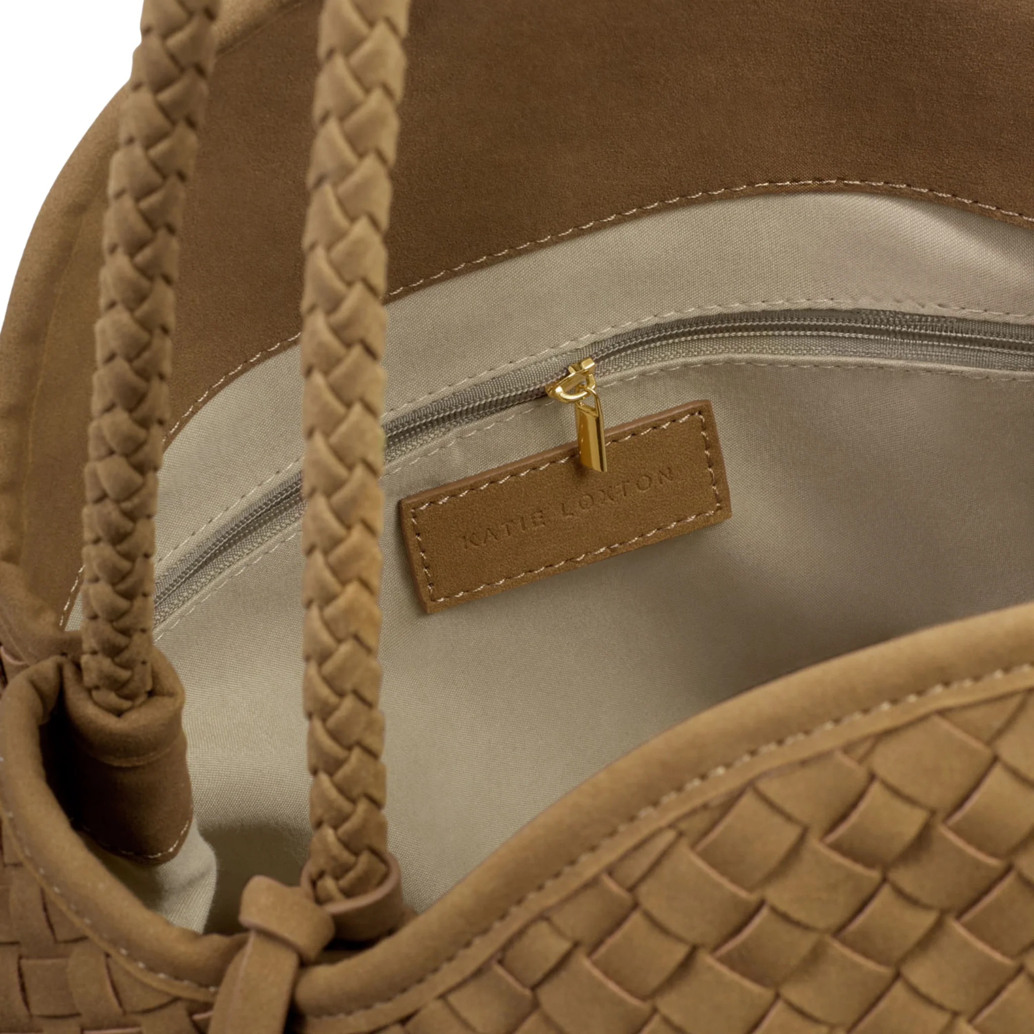 Womens Katie Loxton Light Caramel Suedette Nova Woven Large Shoulder Bag - Image 3