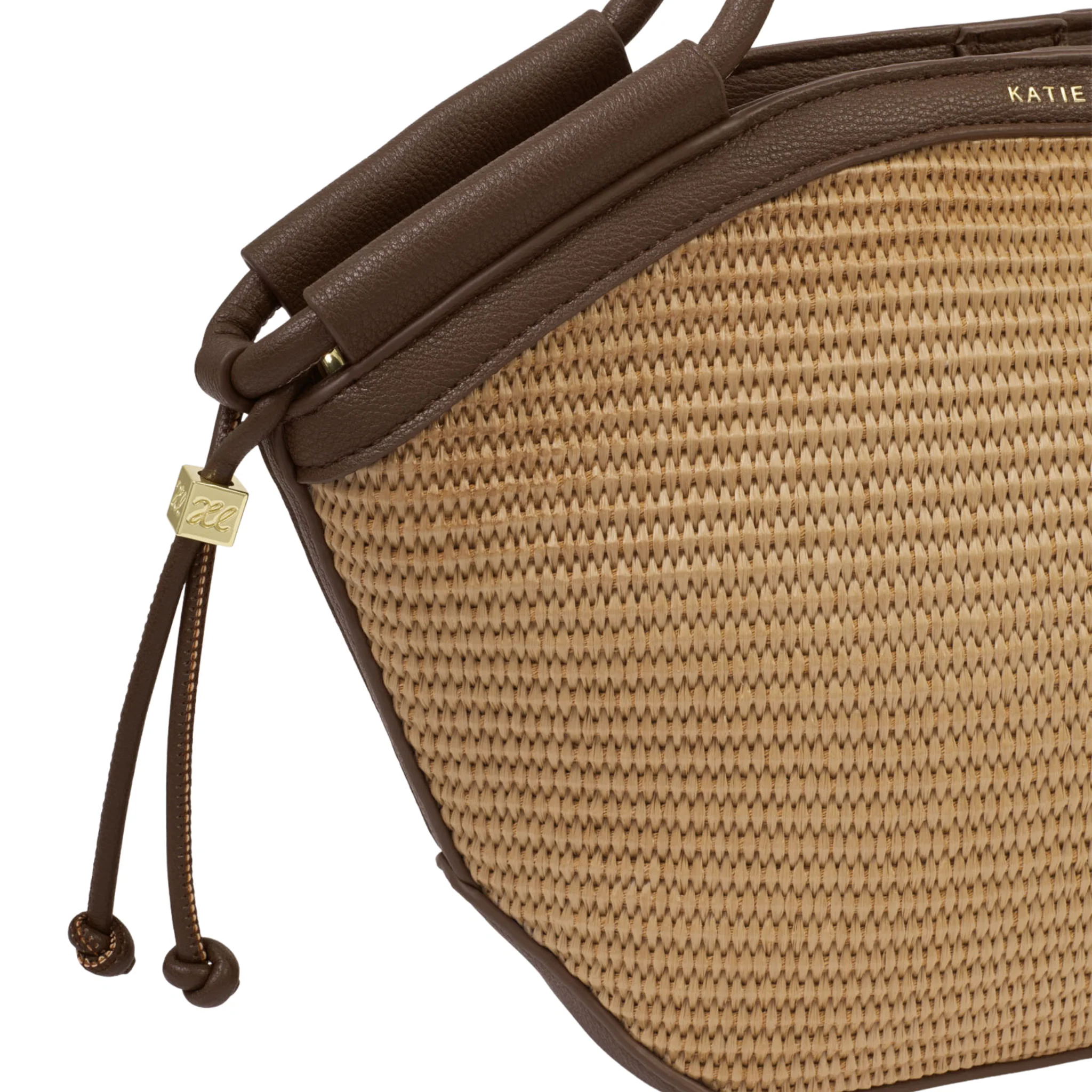 Womens Katie Loxton Natural Raffia/Bitter Choc Florence Mini Tote Bag - Image 3