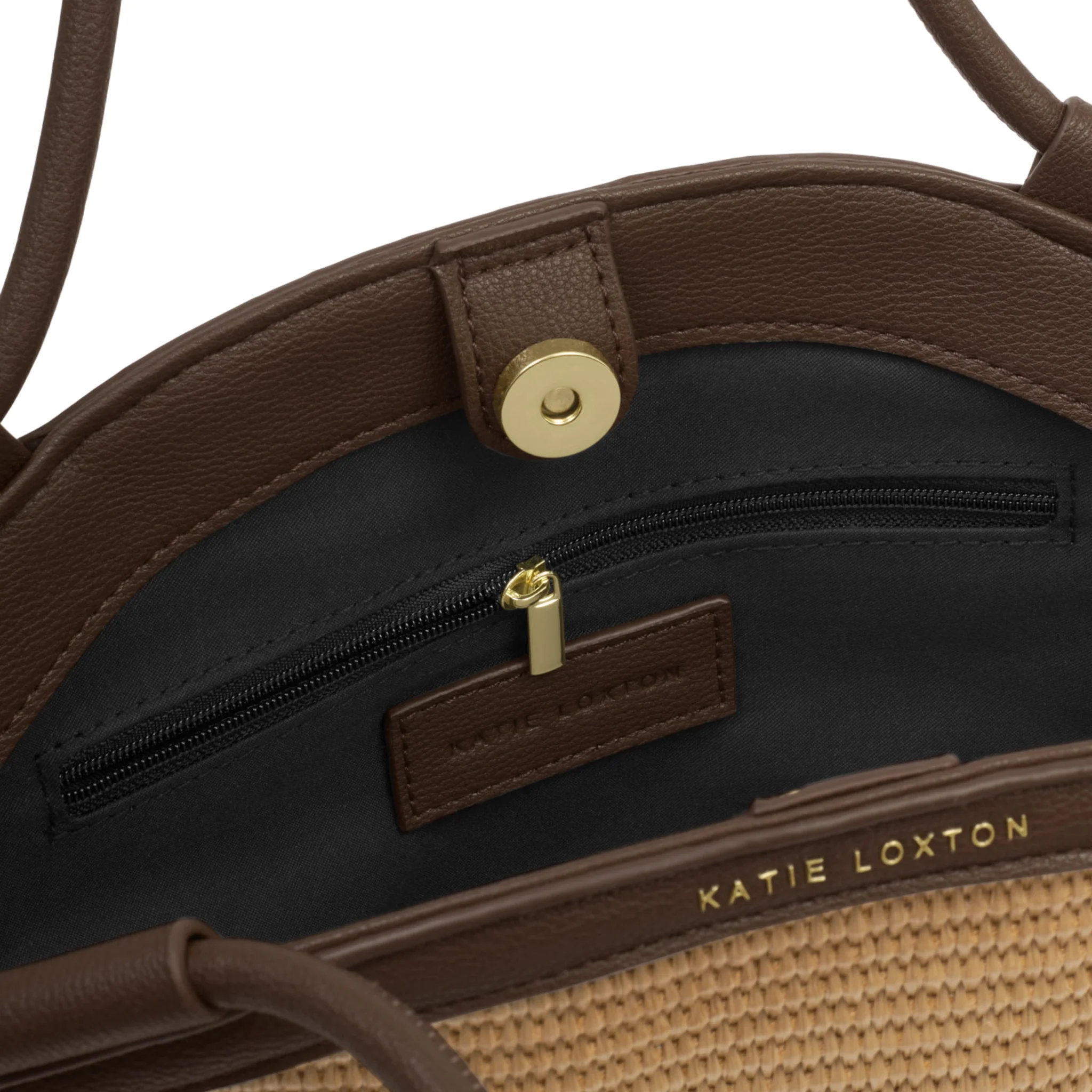 Womens Katie Loxton Natural Raffia/Bitter Choc Florence Mini Tote Bag - Image 4