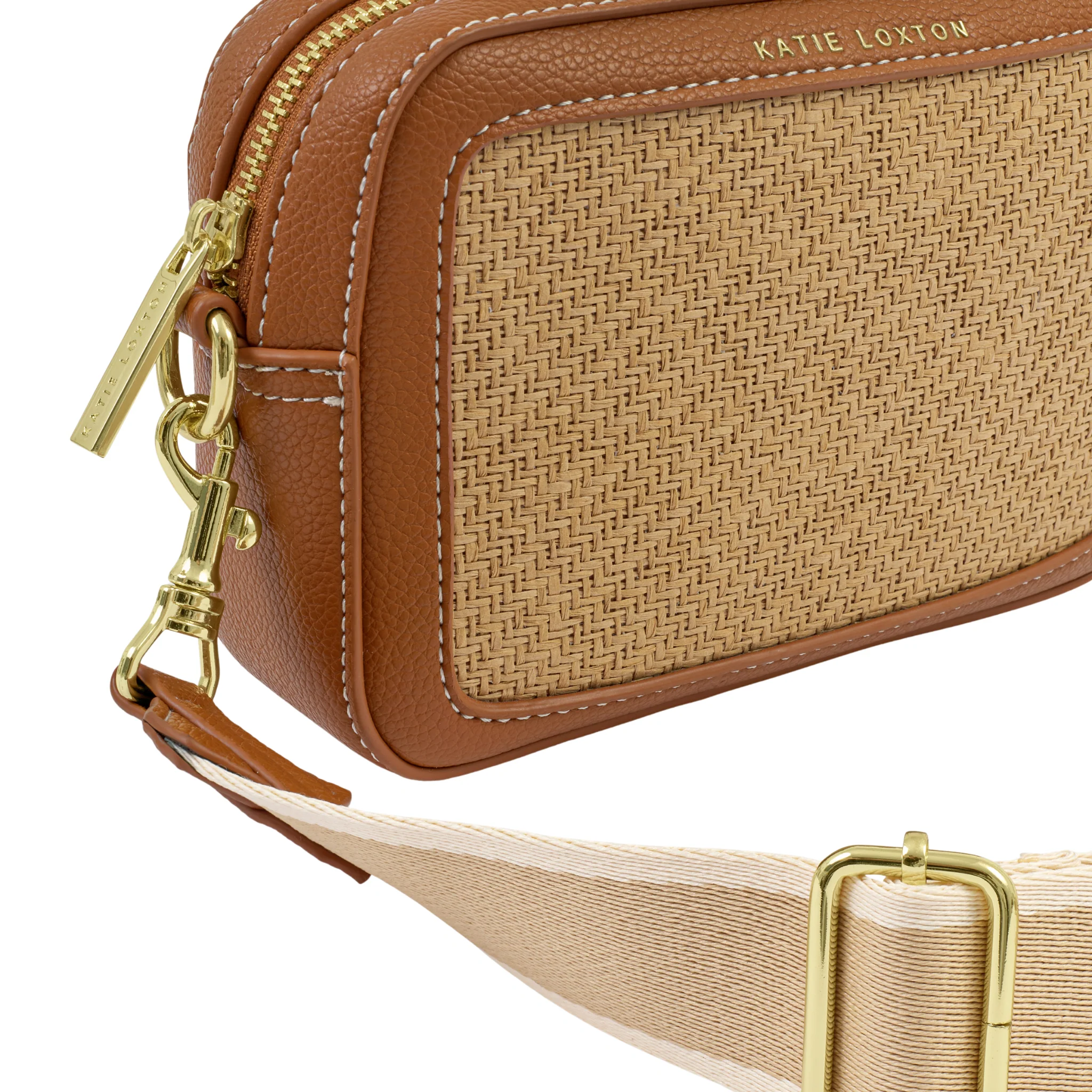 Womens Katie Loxton Natural Raffia/Cognac Avery Raffia Small Crossbody Bag - Image 3