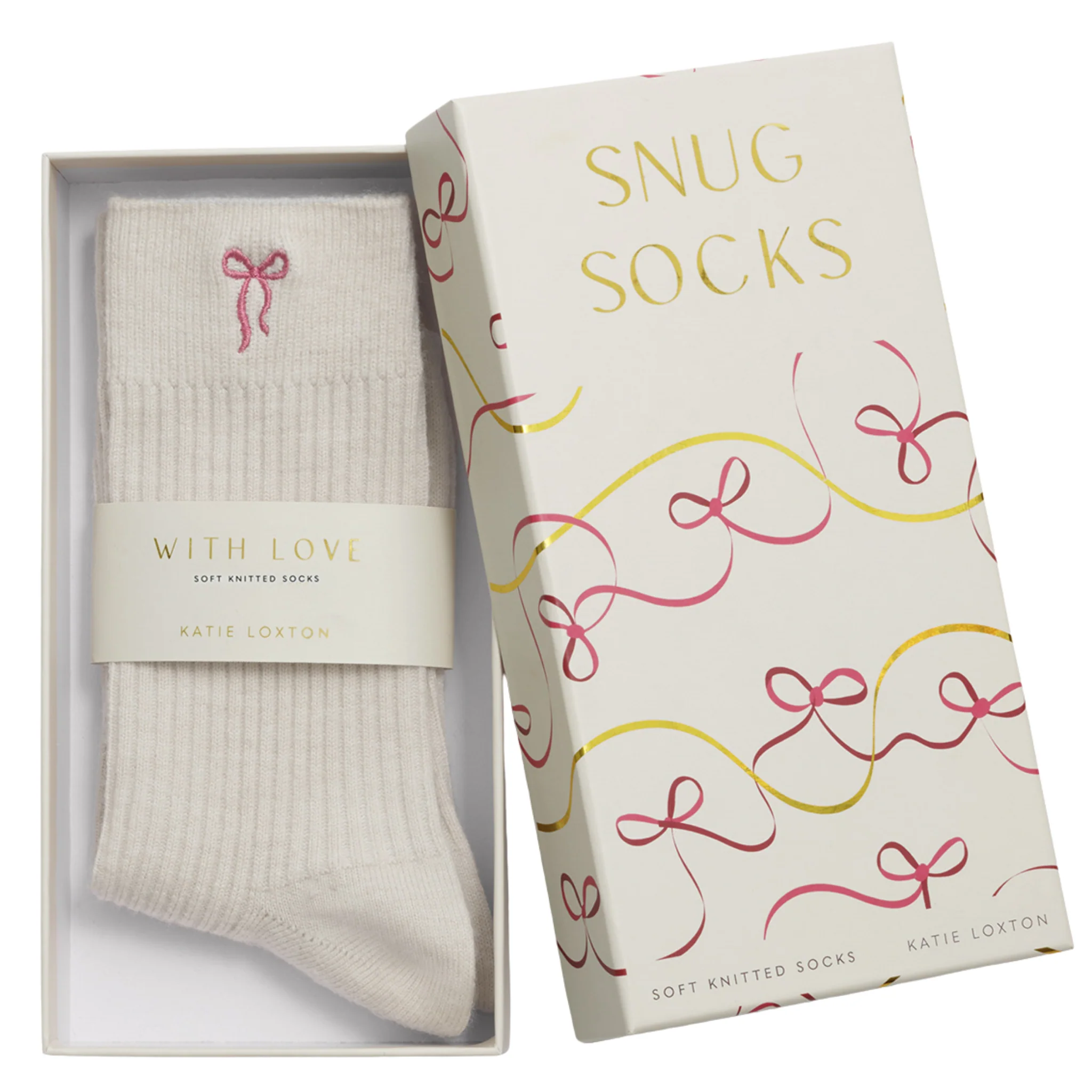 Womens Katie Loxton Off White Bow Gift Boxed Socks - Image 2