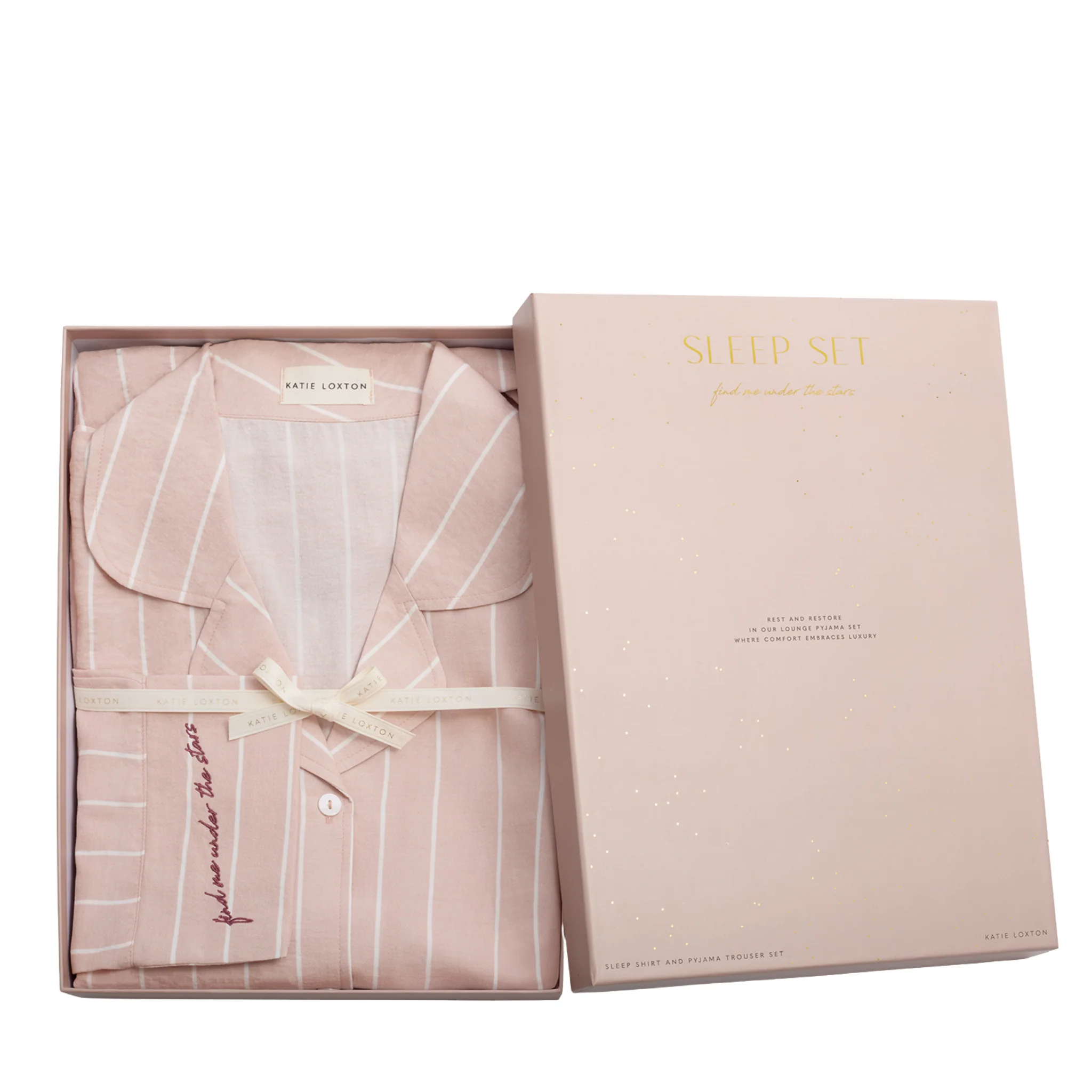 Womens Katie Loxton Pink/White/Stripe Print Gift Boxed Pyjama Set - Image 4