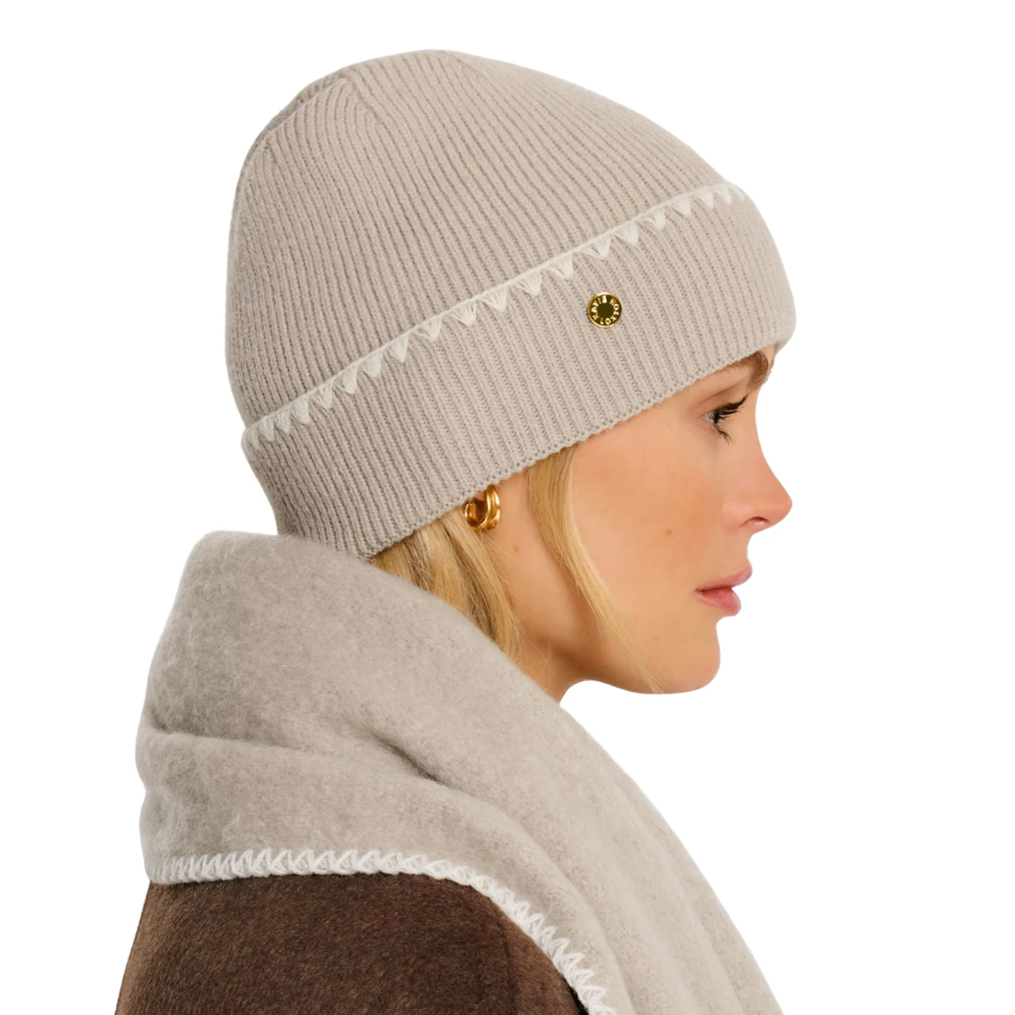 Womens Katie Loxton Taupe Whipstitch Knitted Hat - Image 4