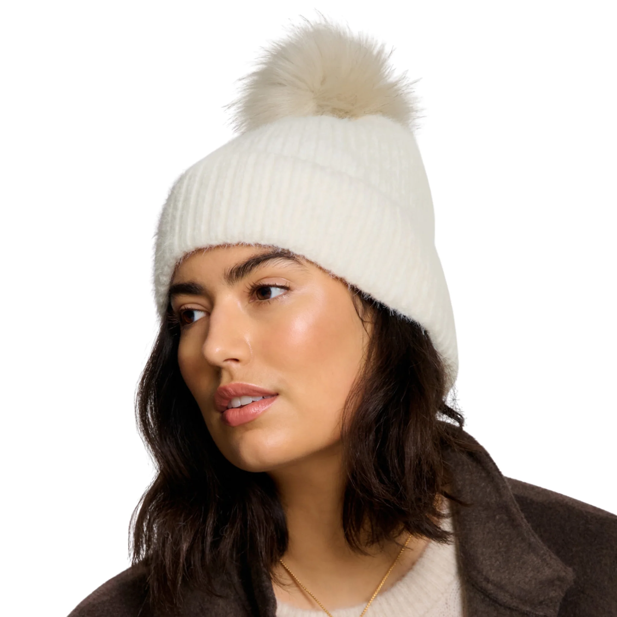 Womens Katie Loxton White Knitted Pom Pom Hat - Image 2