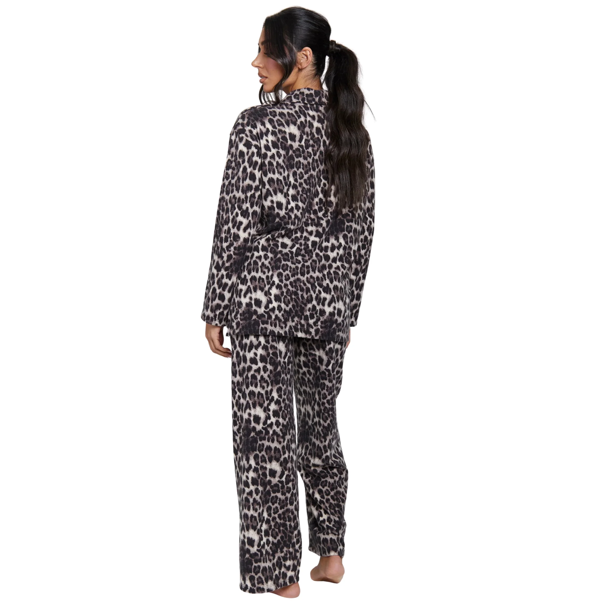 Womens Leopard 1/4 Zip Top & Wide Pant Set - Image 3