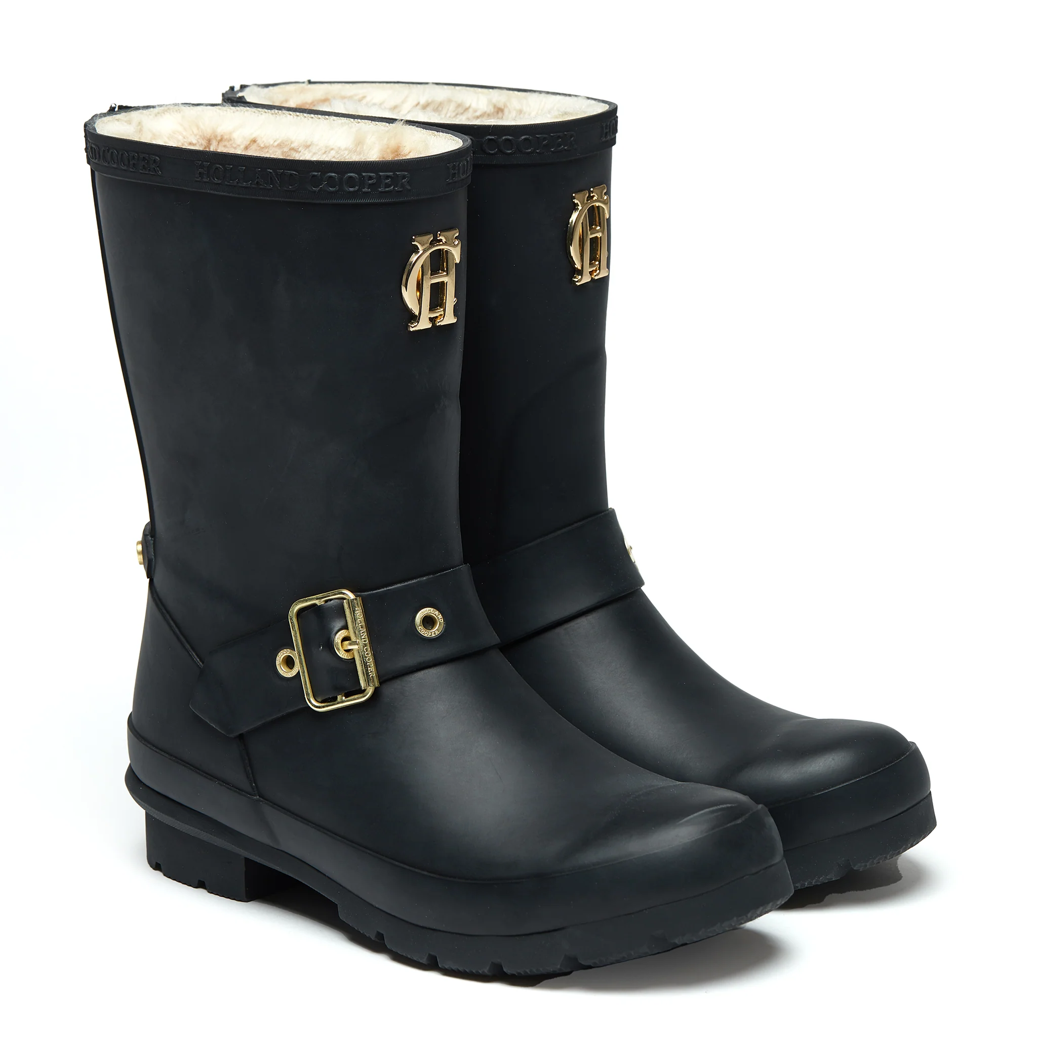 Womens Holland Cooper Matte Black Sherpa Lined Chelsea Wellington Boots - Image 2