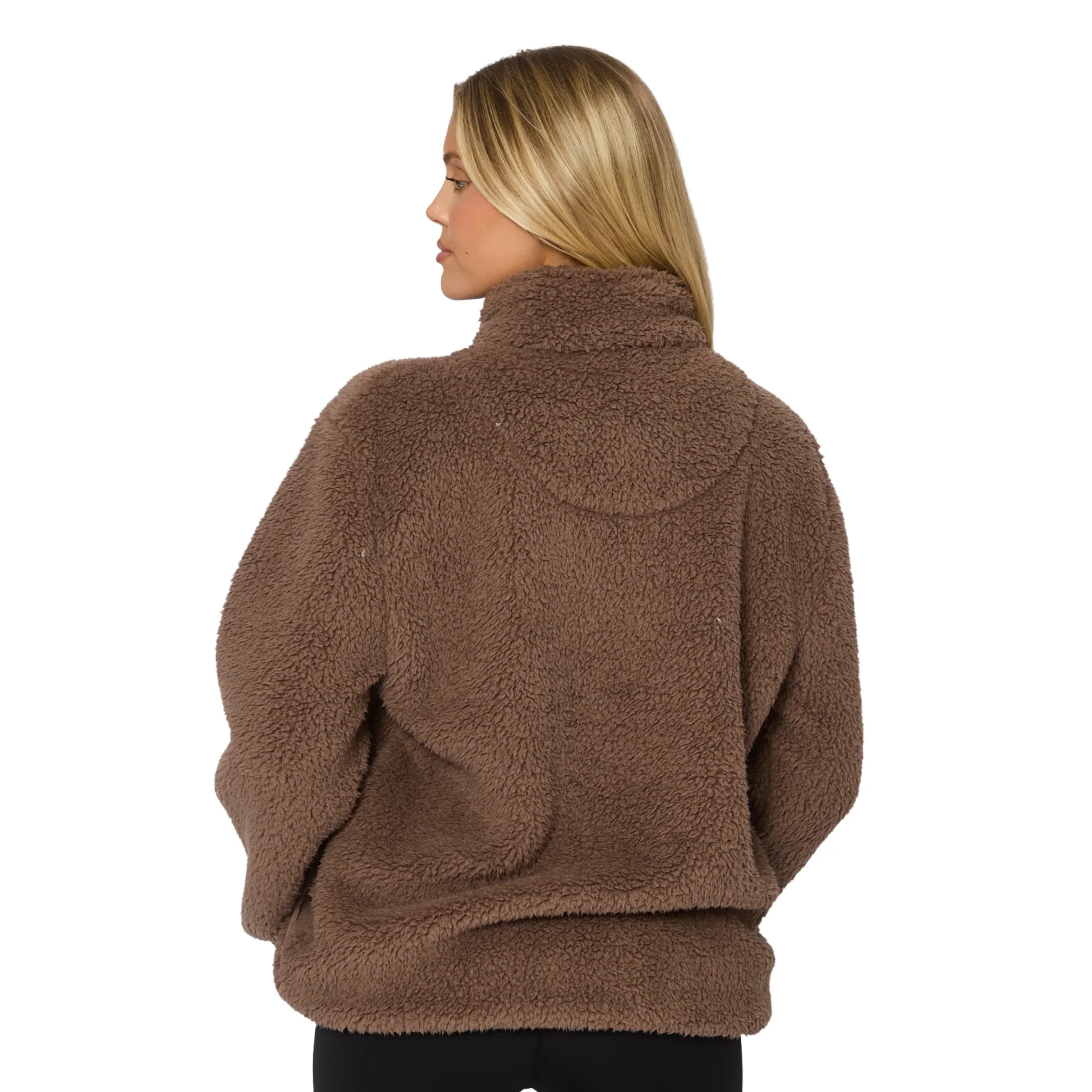 Womens Mocha Borg 1/4 Zip Jumper - Image 3
