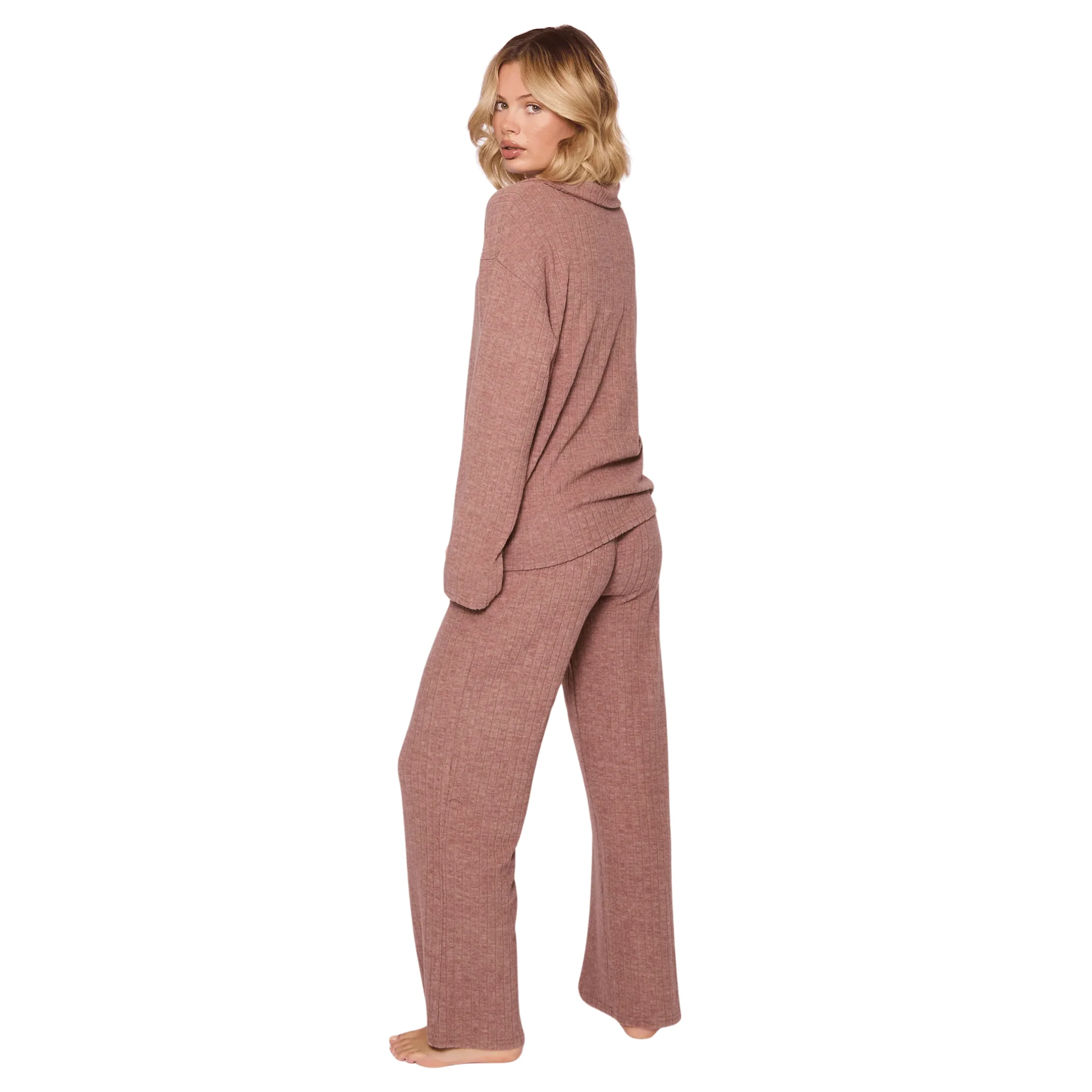 Womens Mocha Collared Top & Fold Over Pant Set - Image 4
