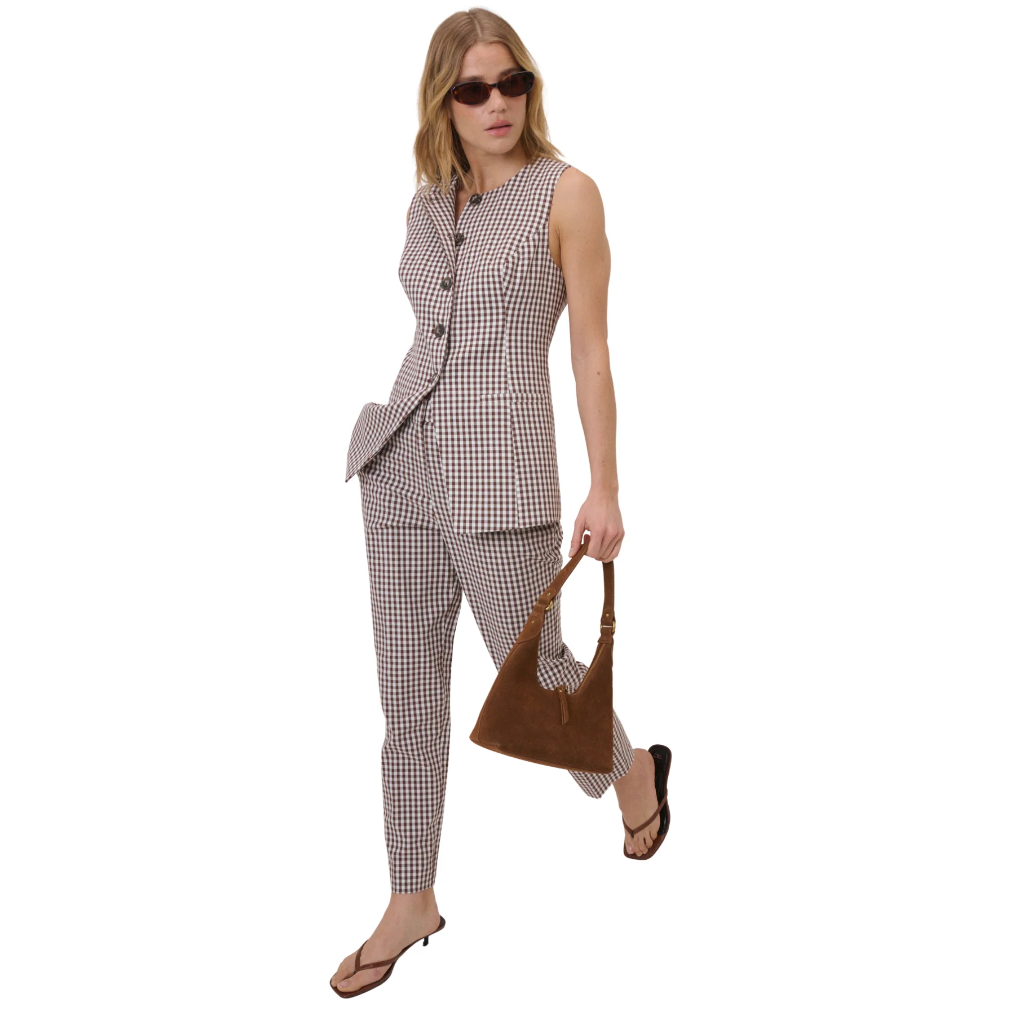 Womens Nobody's Child Brown Gingham Immy Waistcoat - Image 4