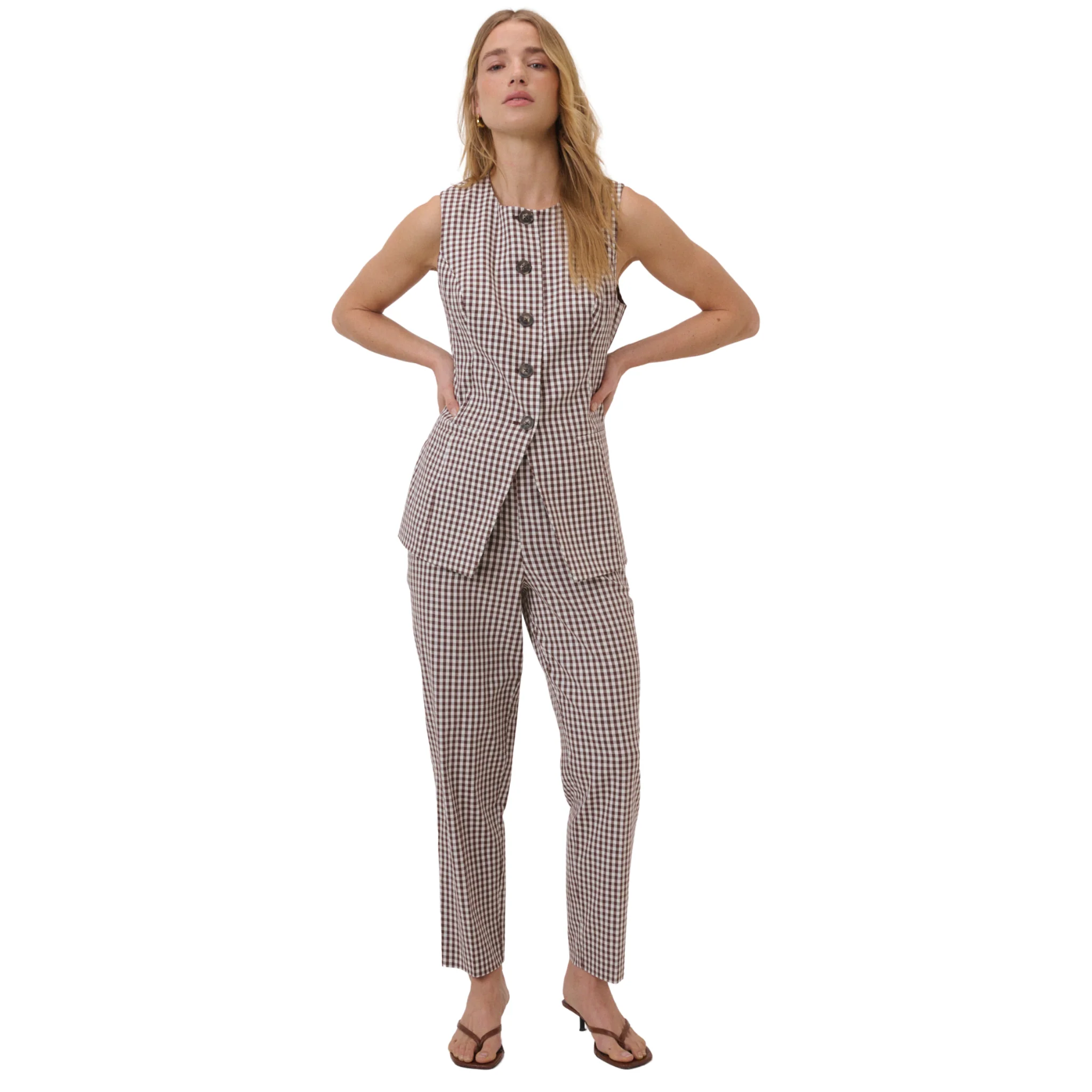Womens Nobody's Child Brown Gingham Immy Waistcoat - Image 5