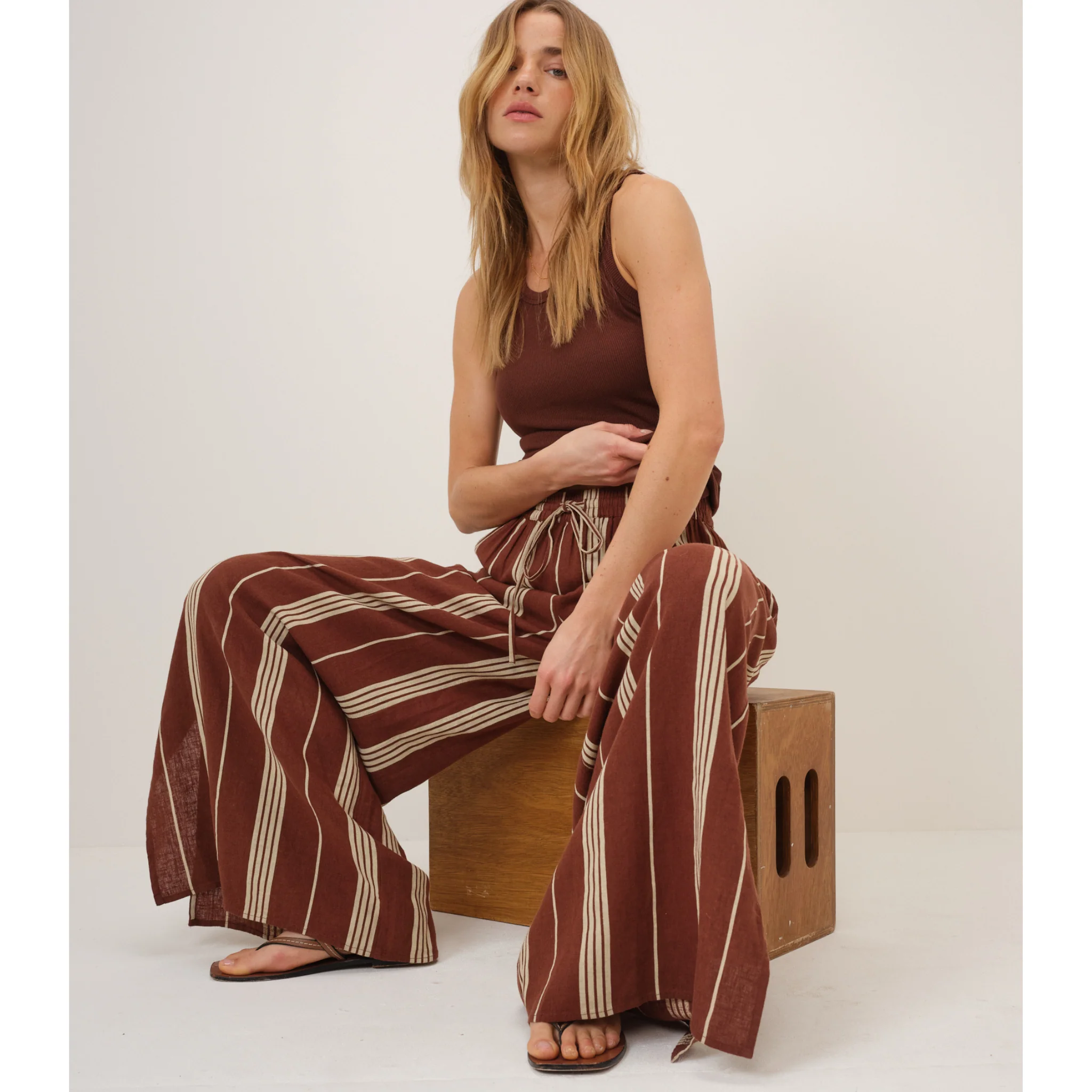 Womens Nobody's Child Brown Stripe Elstow Split Trousers - Image 3