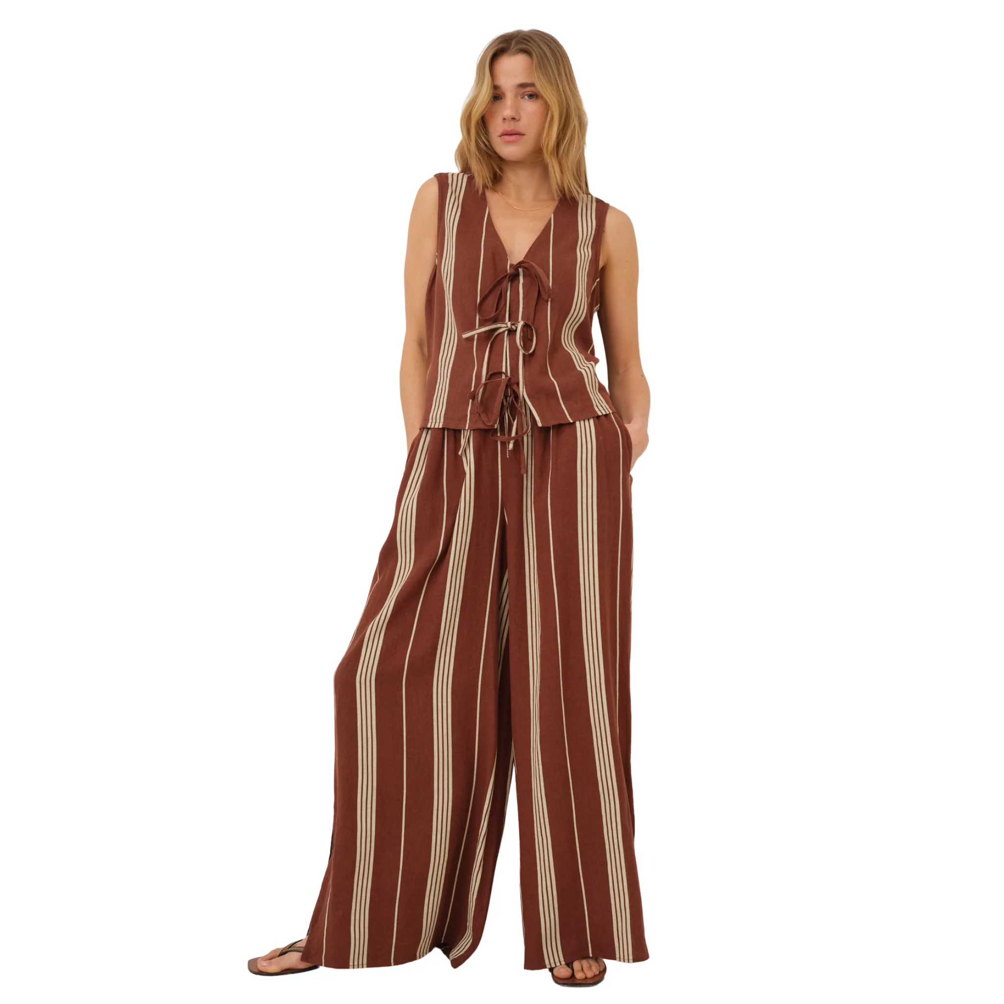 Womens Nobody's Child Brown Stripe Elstow Split Trousers - Image 4