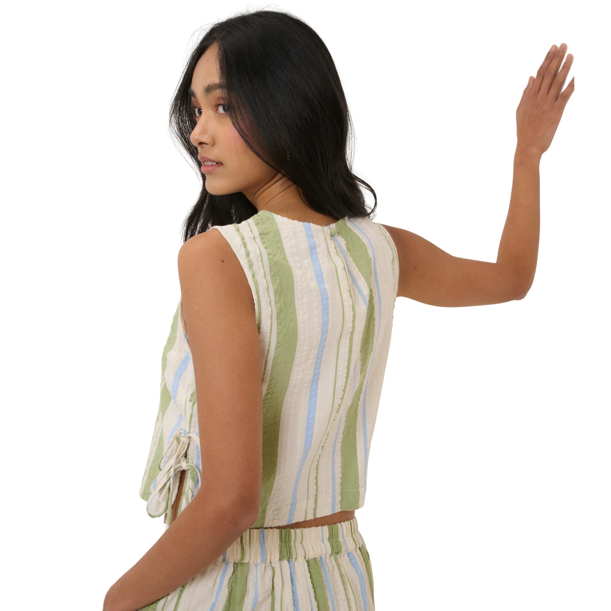 Womens Nobody's Child Green Stripe Verity Tie Side Top - Image 3