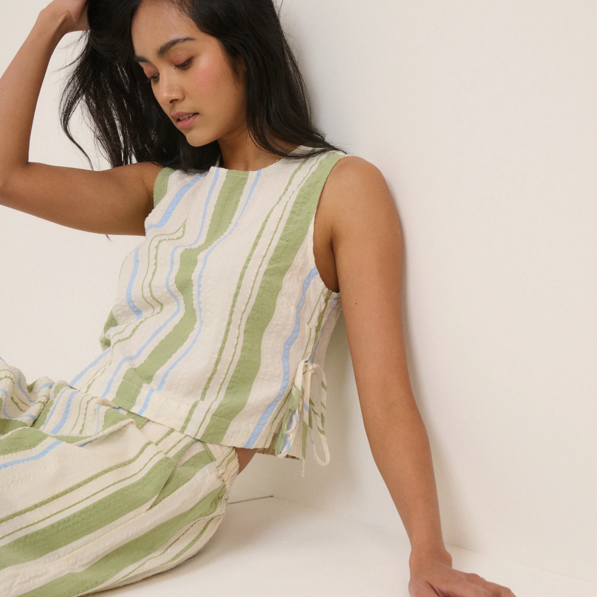 Womens Nobody's Child Green Stripe Verity Tie Side Top - Image 4