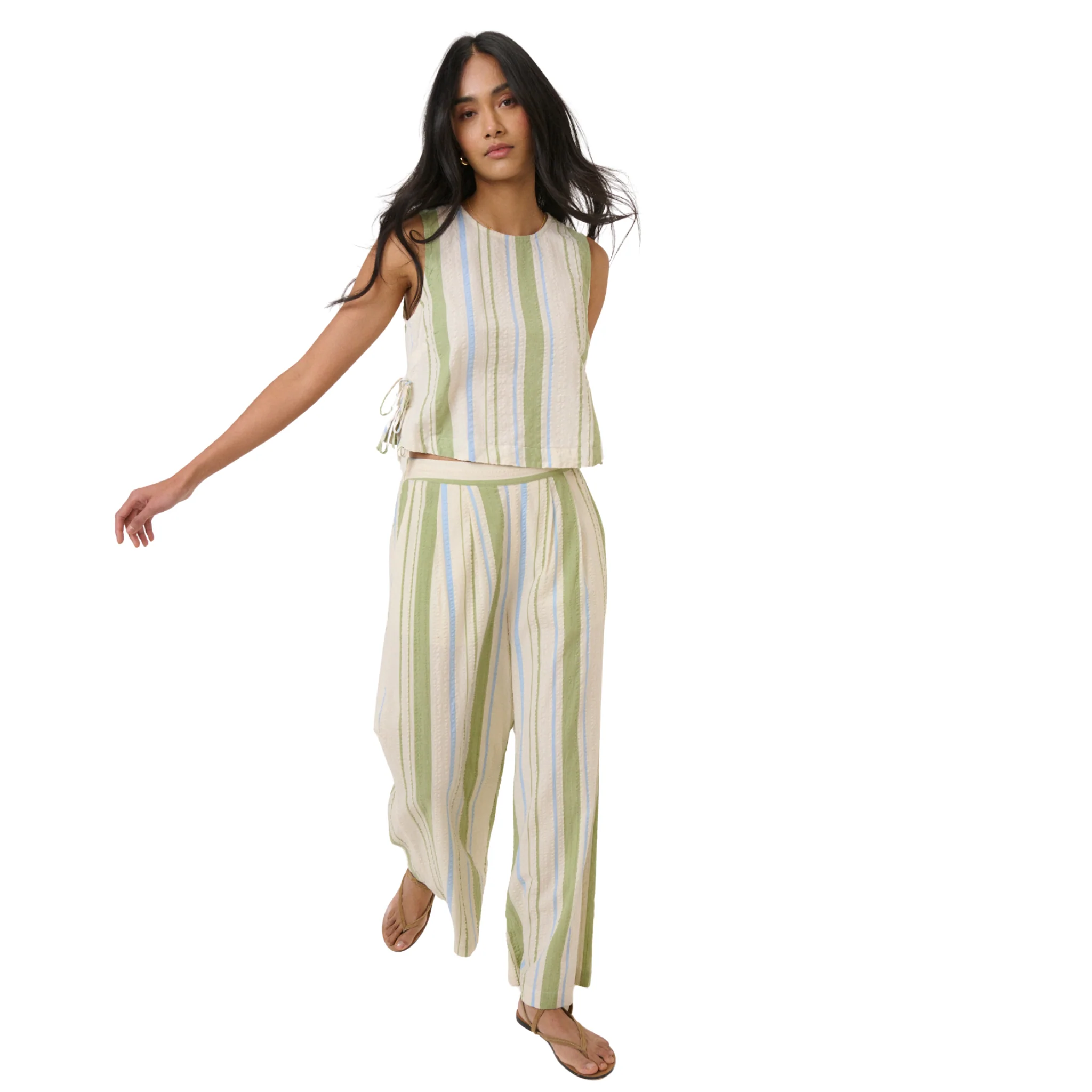 Womens Nobody's Child Green Stripe Verity Tie Side Top - Image 5
