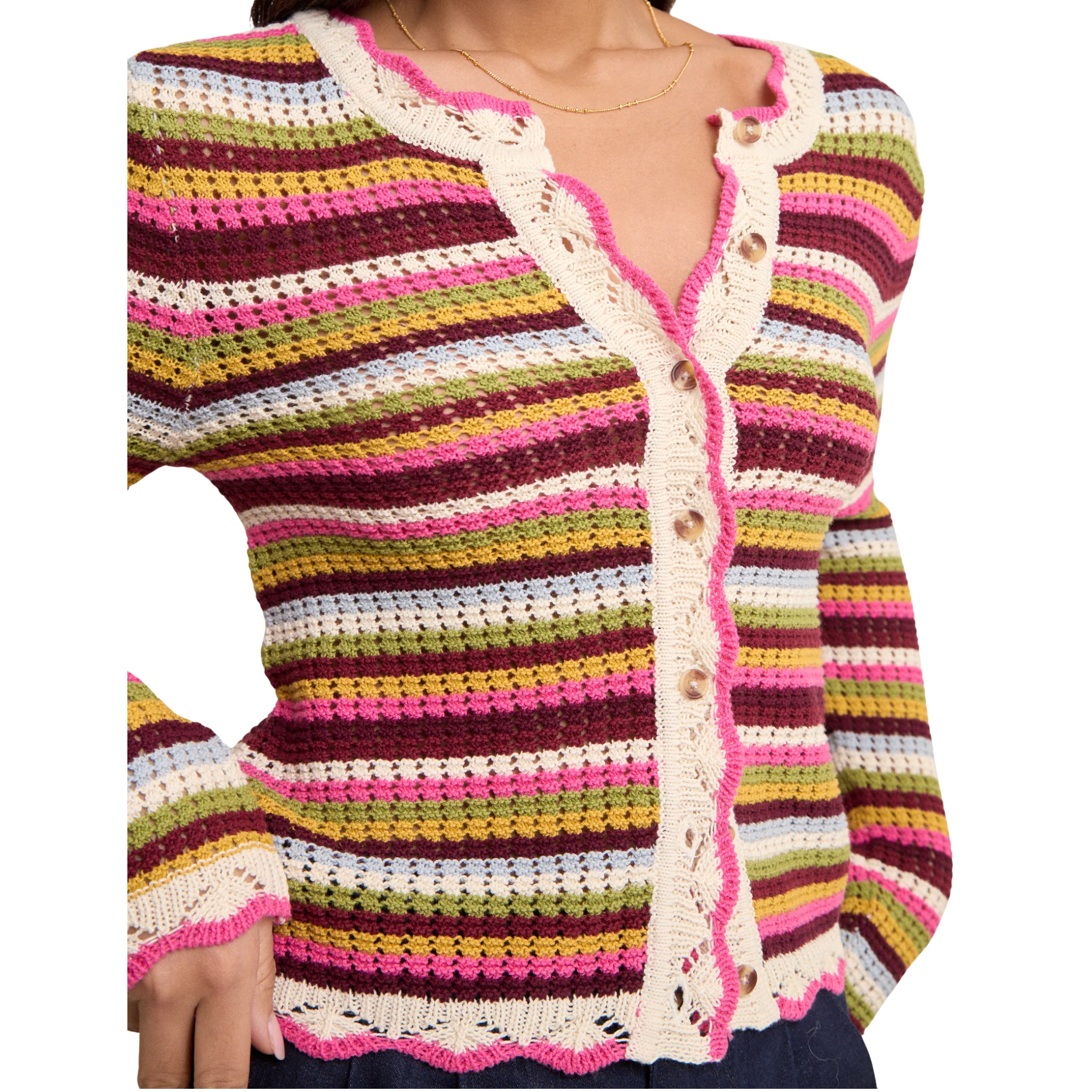 Womens Nobody's Child Multi Stripe Crochet Cardigan - Image 3