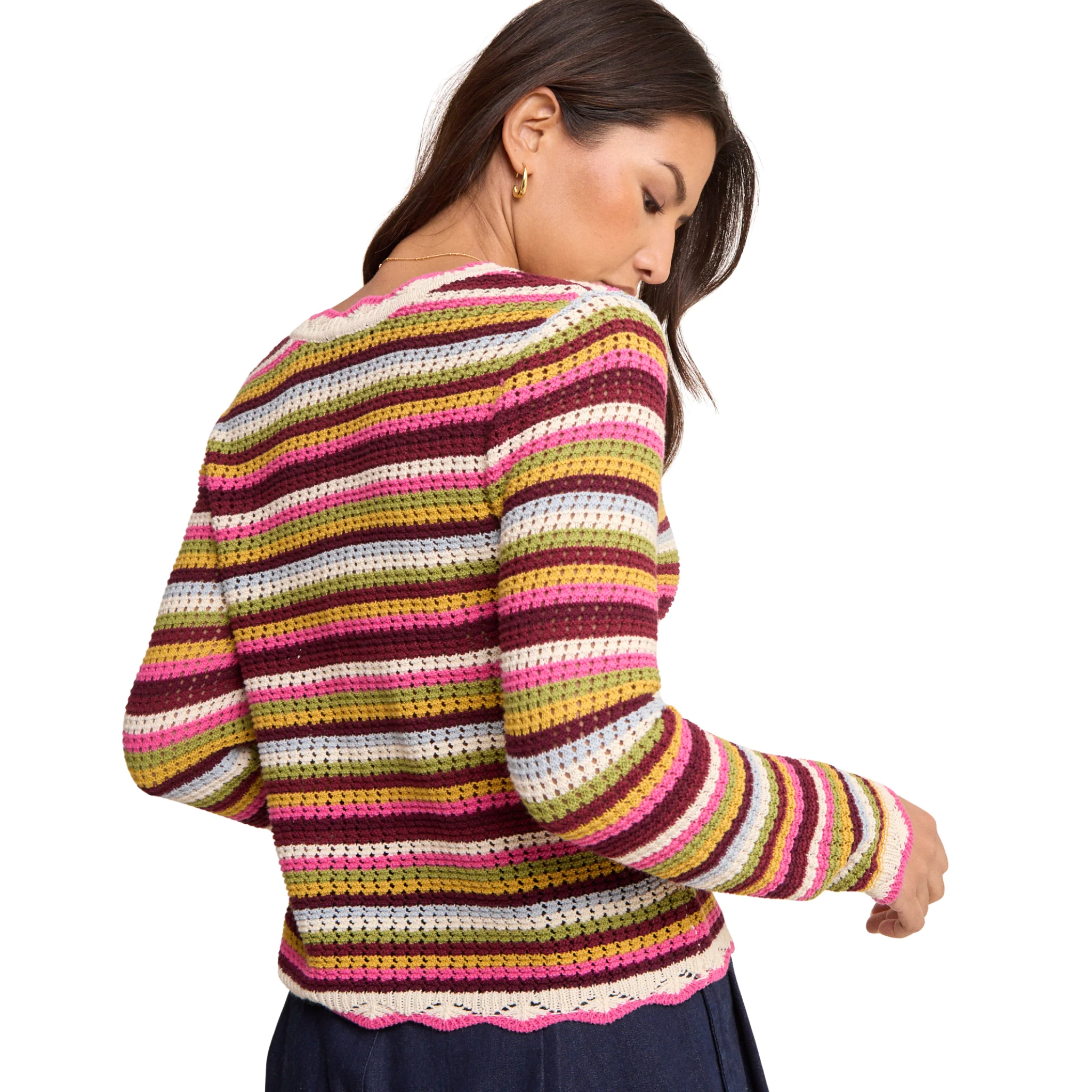 Womens Nobody's Child Multi Stripe Crochet Cardigan - Image 4