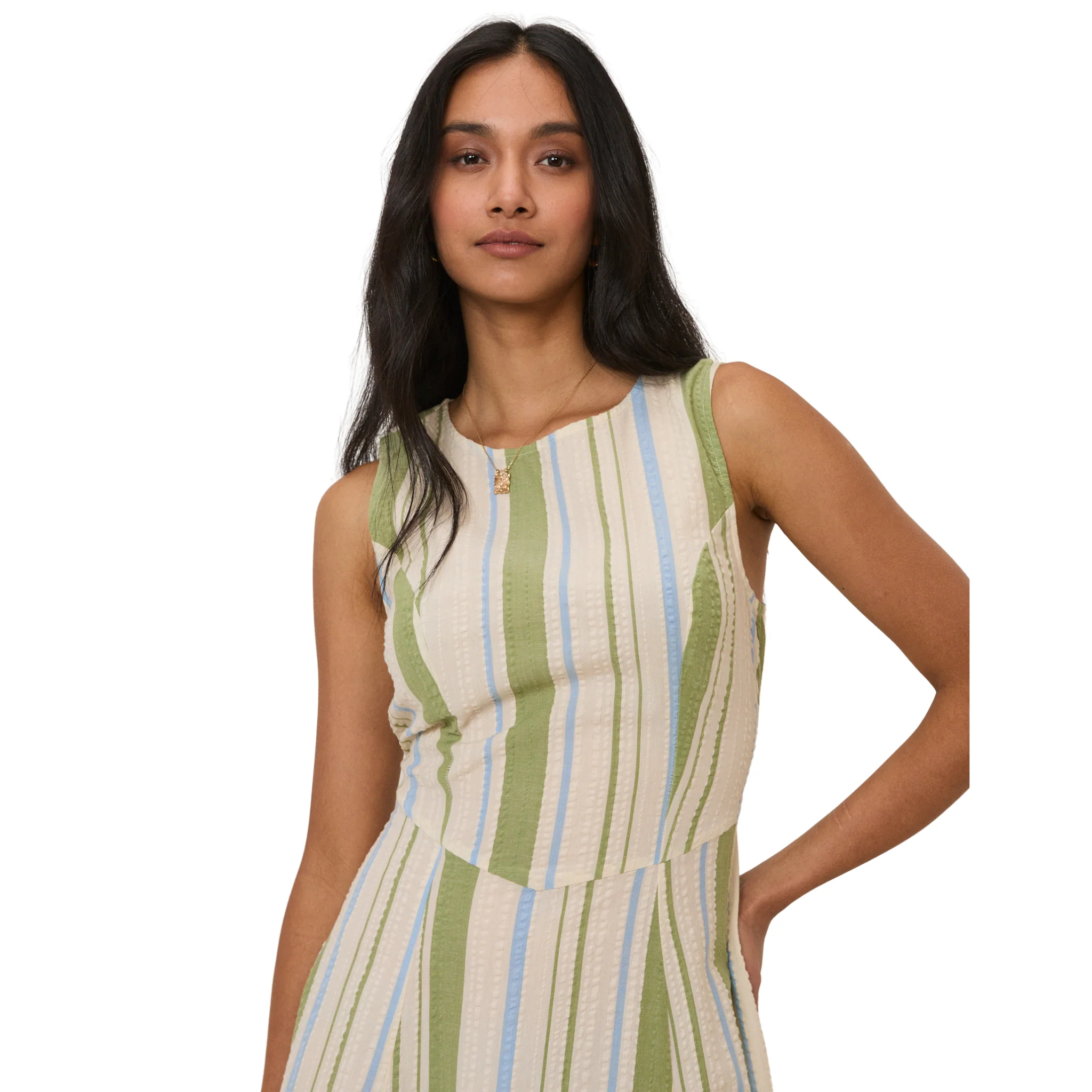 Womens Nobody's Child White/Green Stripe Cedar Midi Dress - Image 3