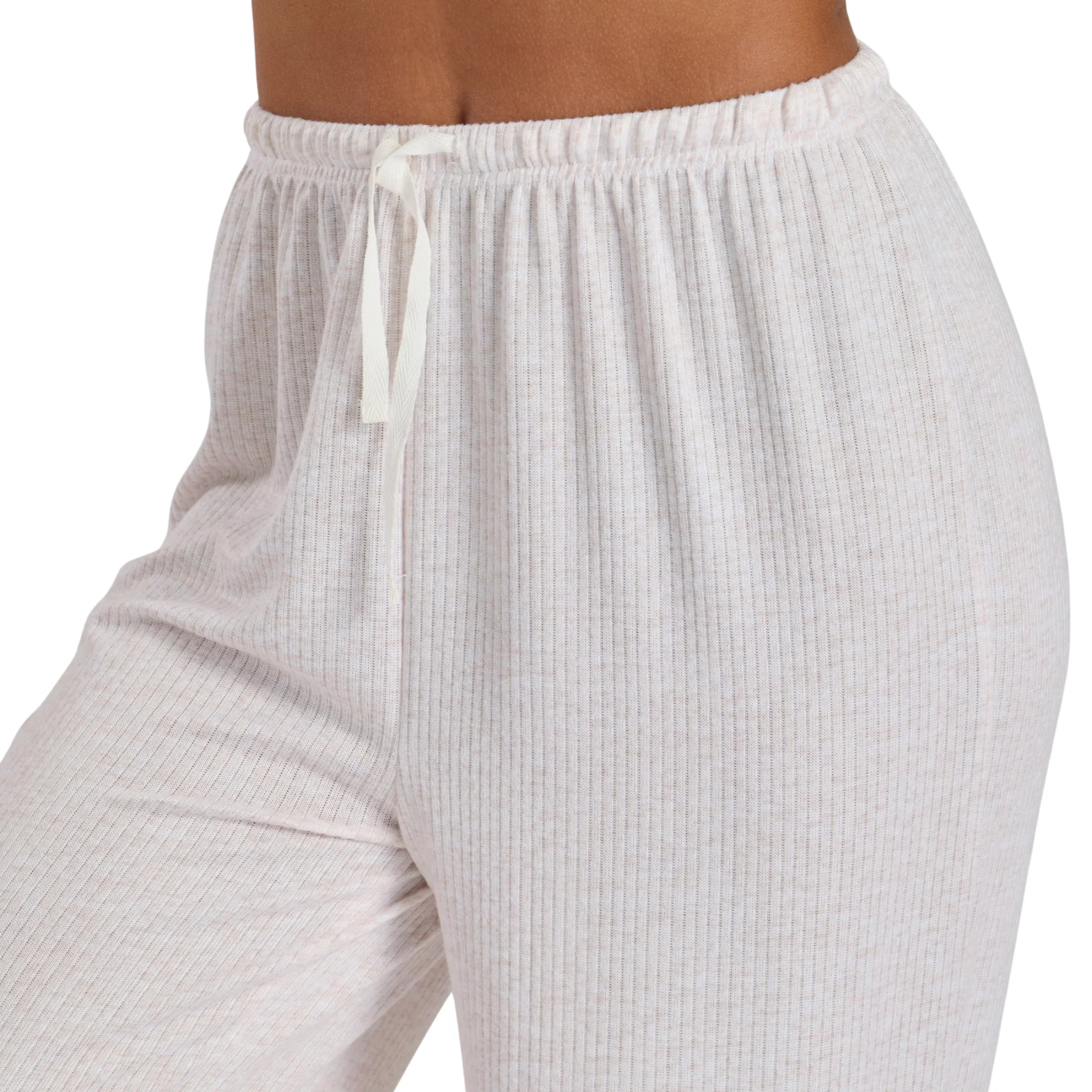 Womens Oatmeal Marl Brushed Rib L/s Buttoned Pyjamas - Image 4