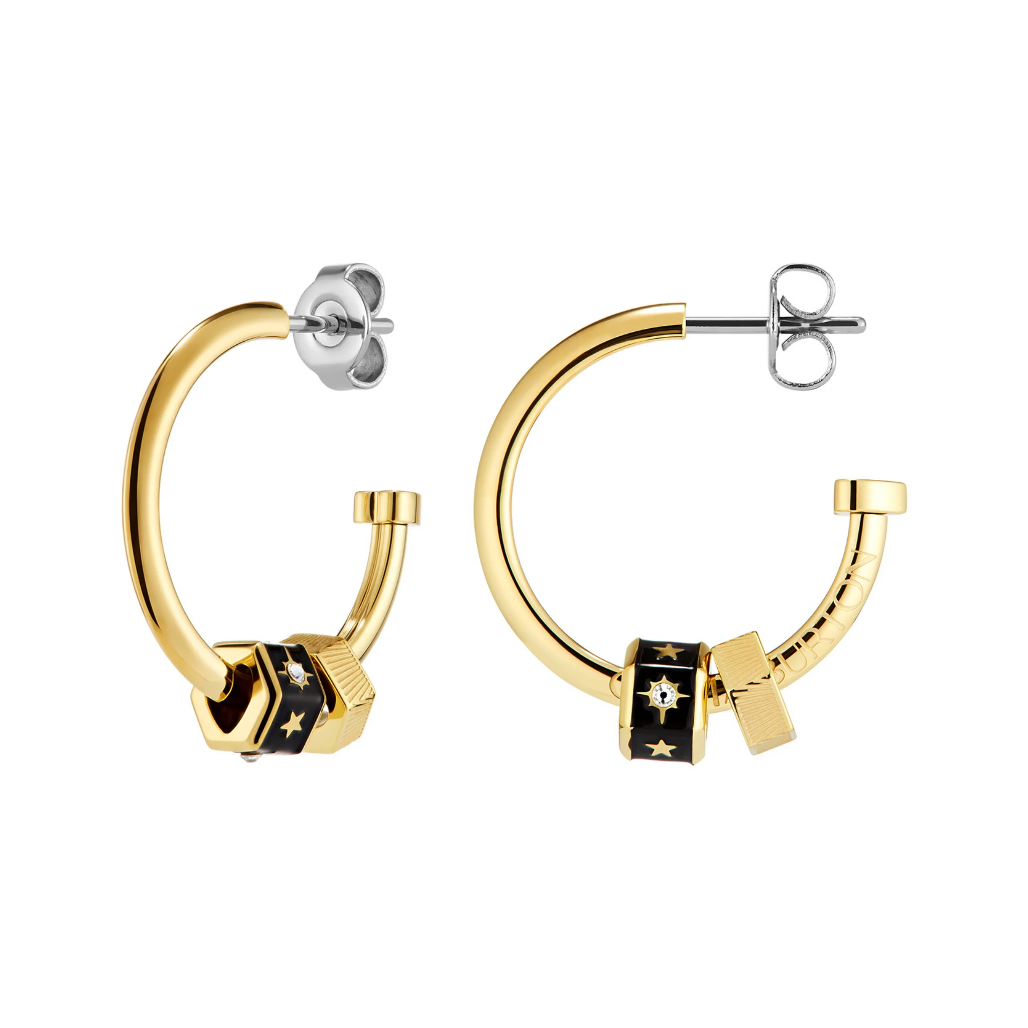 Womens Olivia Burton Gold/Black Bead Charms Hoop Earrings - Image 2