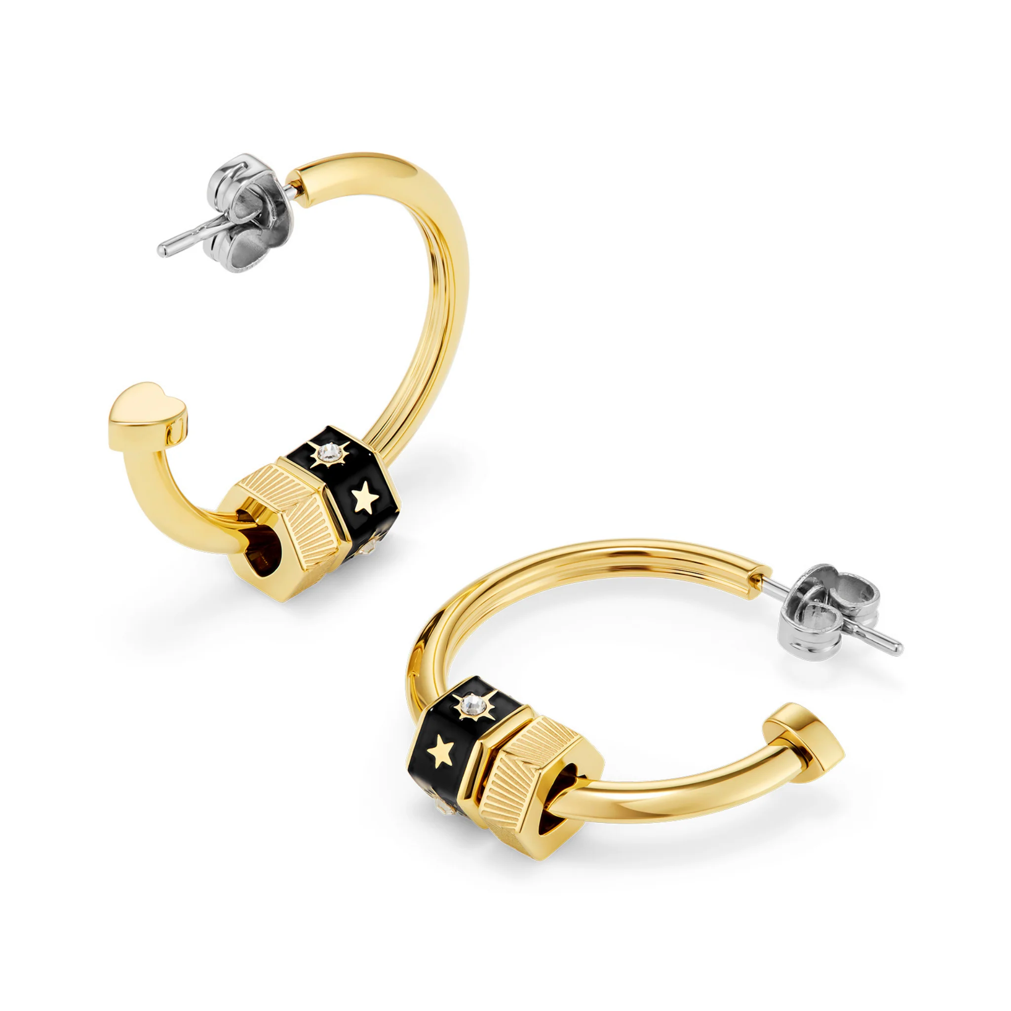 Womens Olivia Burton Gold/Black Bead Charms Hoop Earrings - Image 3