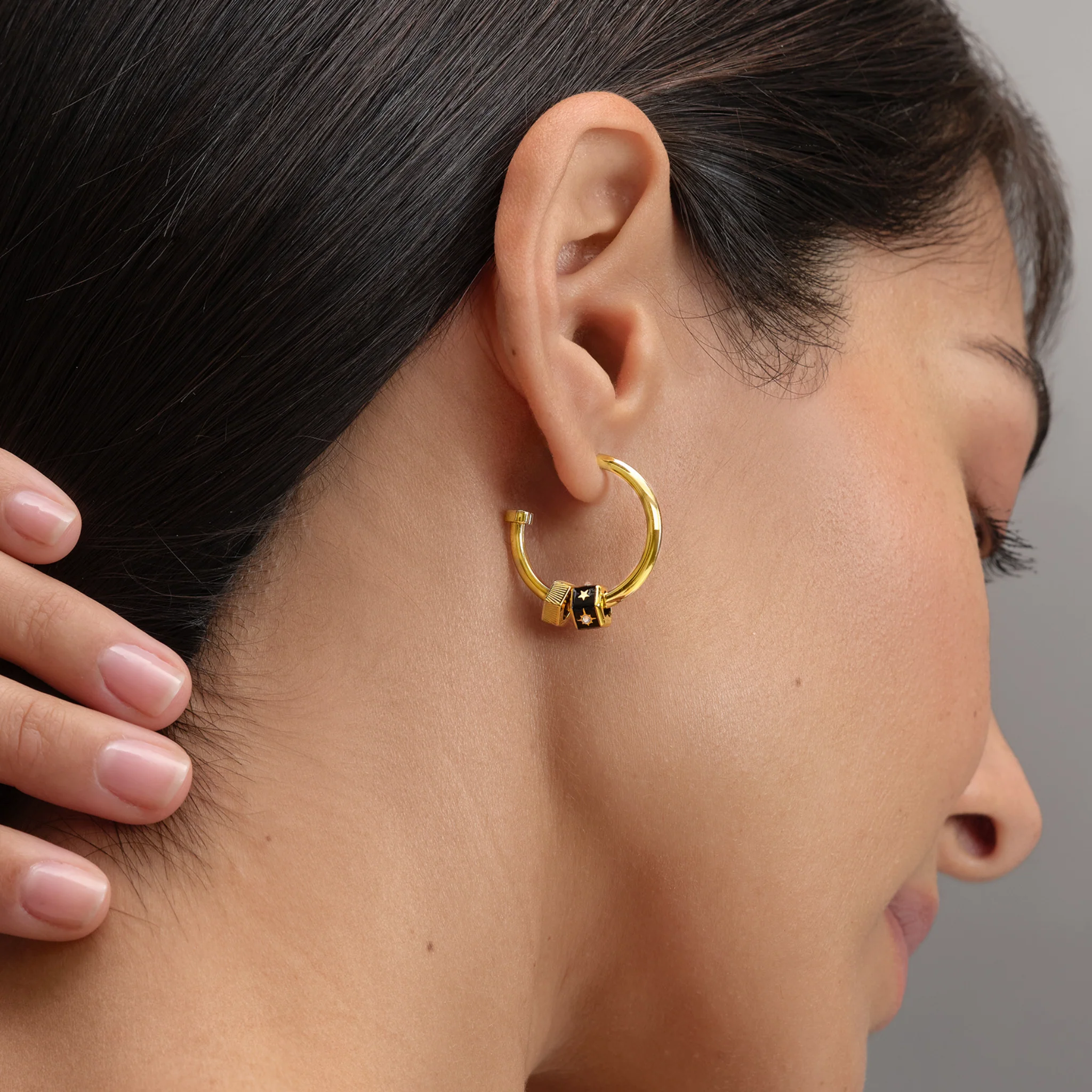 Womens Olivia Burton Gold/Black Bead Charms Hoop Earrings - Image 4