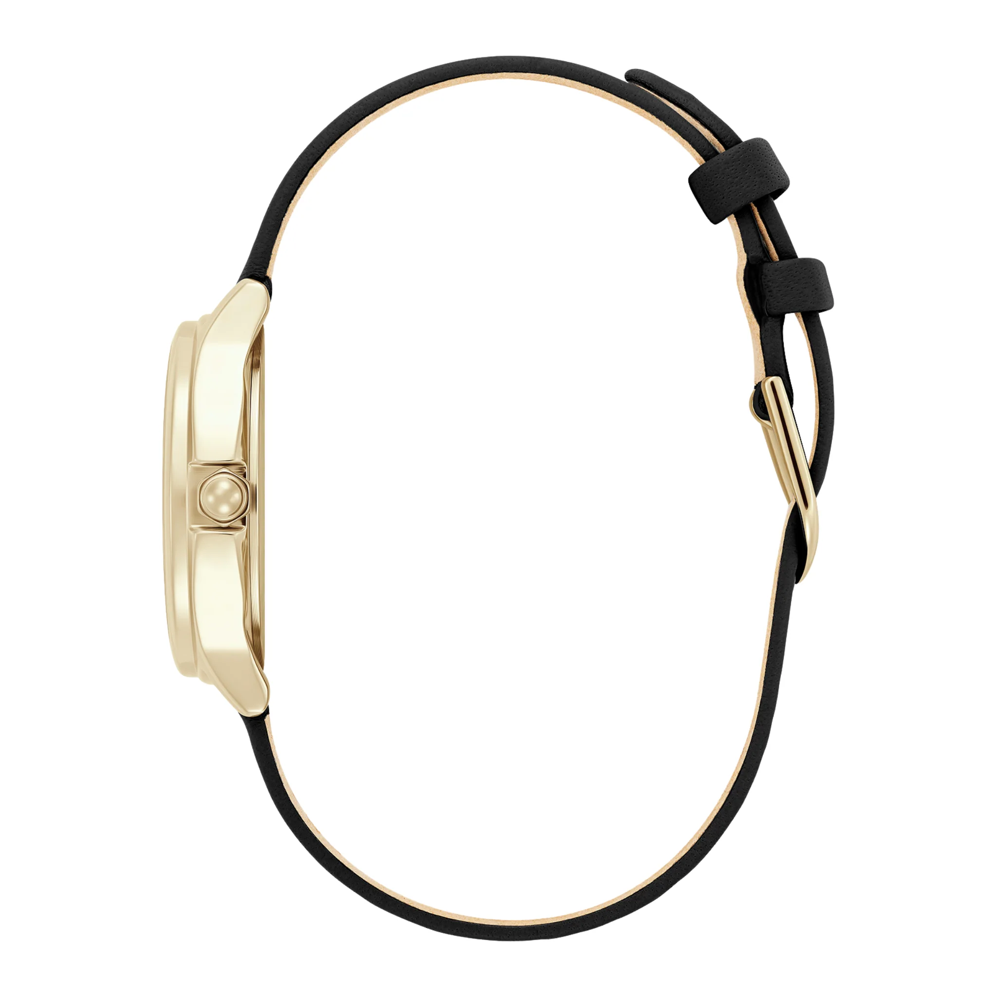 Womens Olivia Burton Gold/Black Classic Bee Leather Strap Watch - Image 3