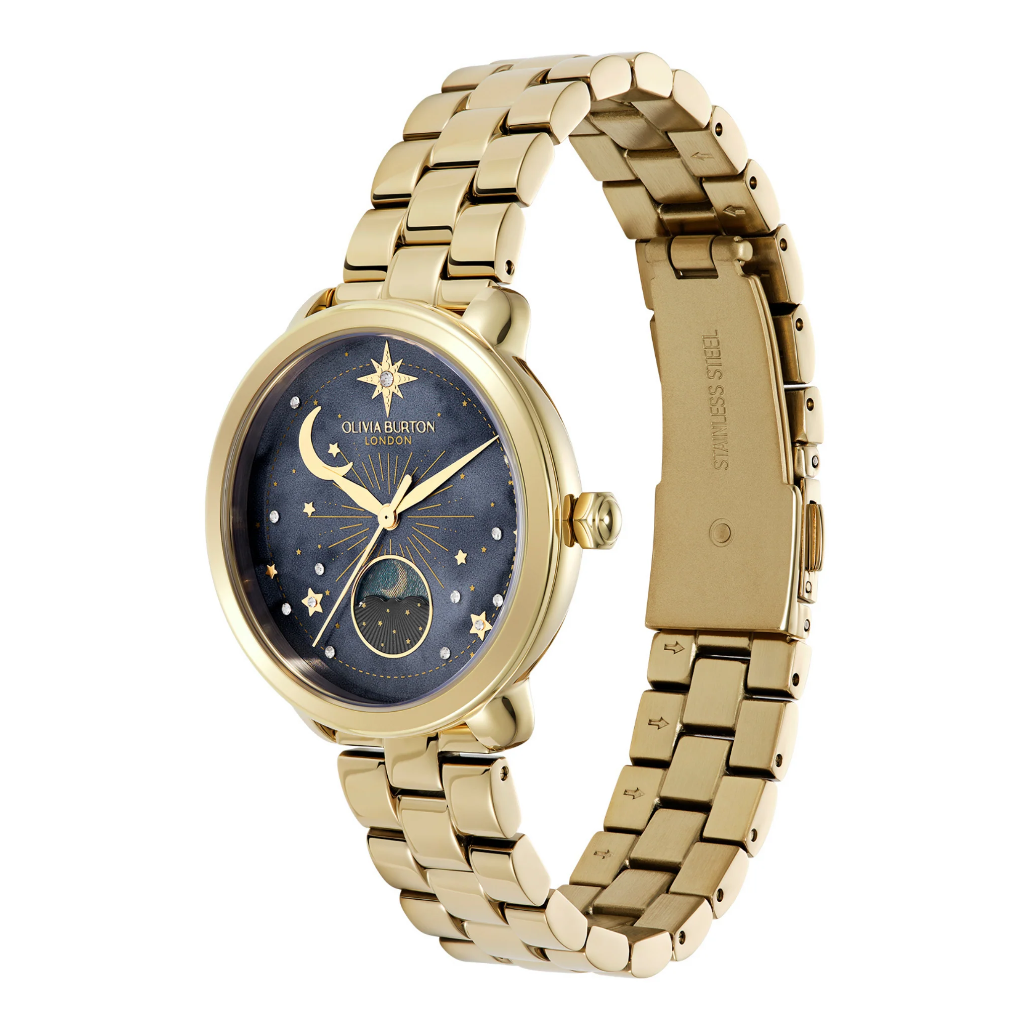 Womens Olivia Burton Gold/Black Moonphase Bracelet Watch - Image 2