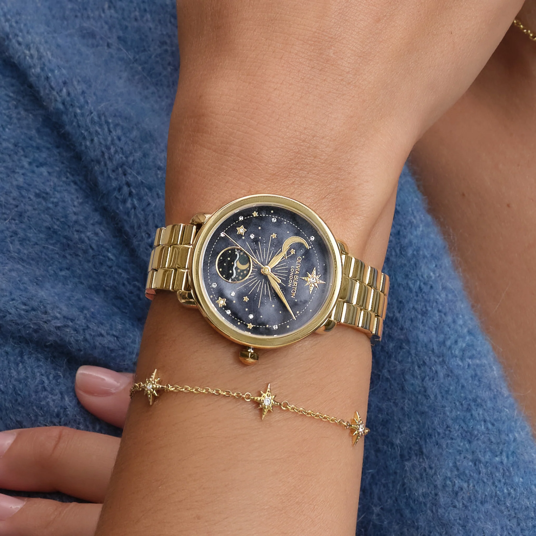 Womens Olivia Burton Gold/Black Moonphase Bracelet Watch - Image 5