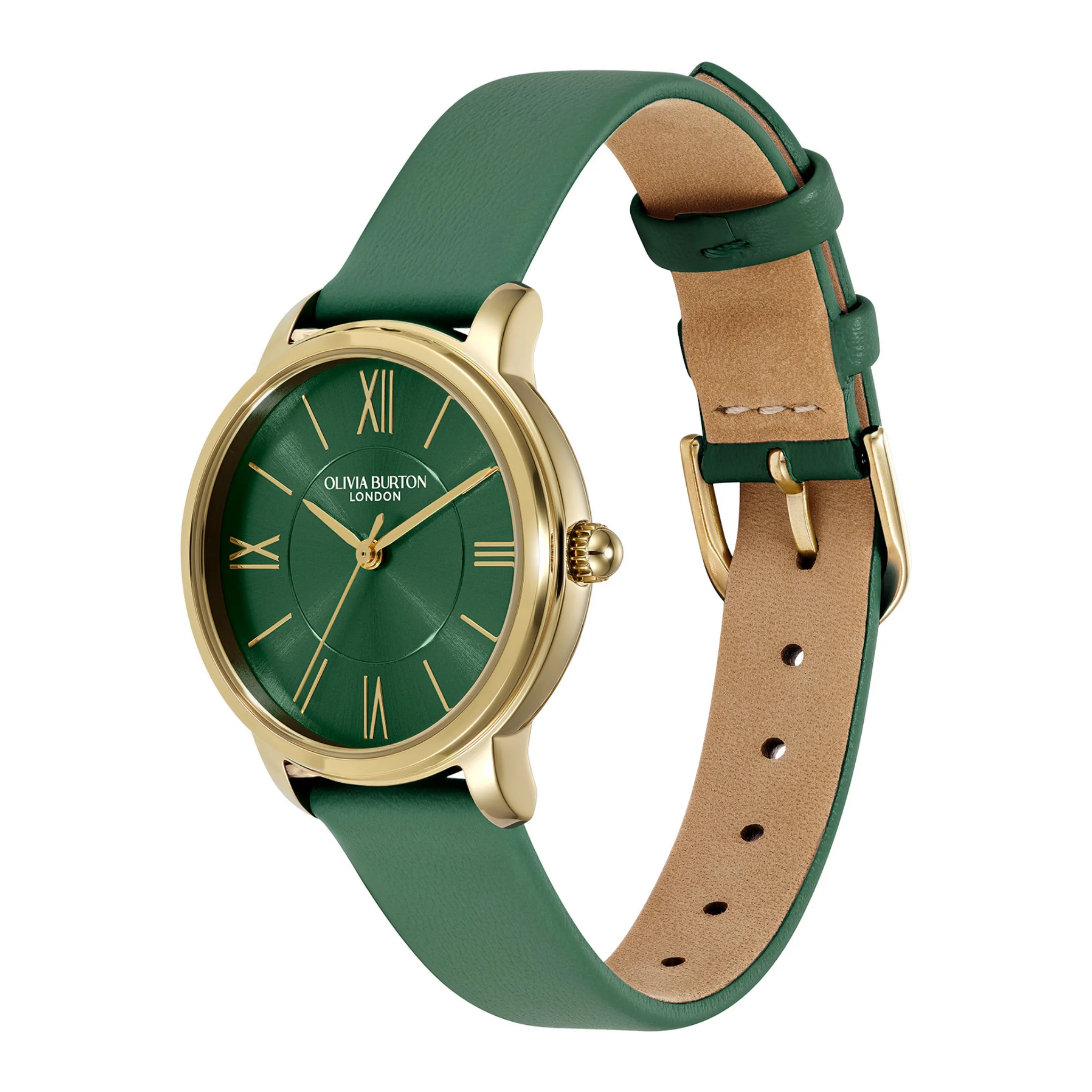 Womens Olivia Burton Gold/Deep Green Westbourne Leather Strap Watch - Image 2